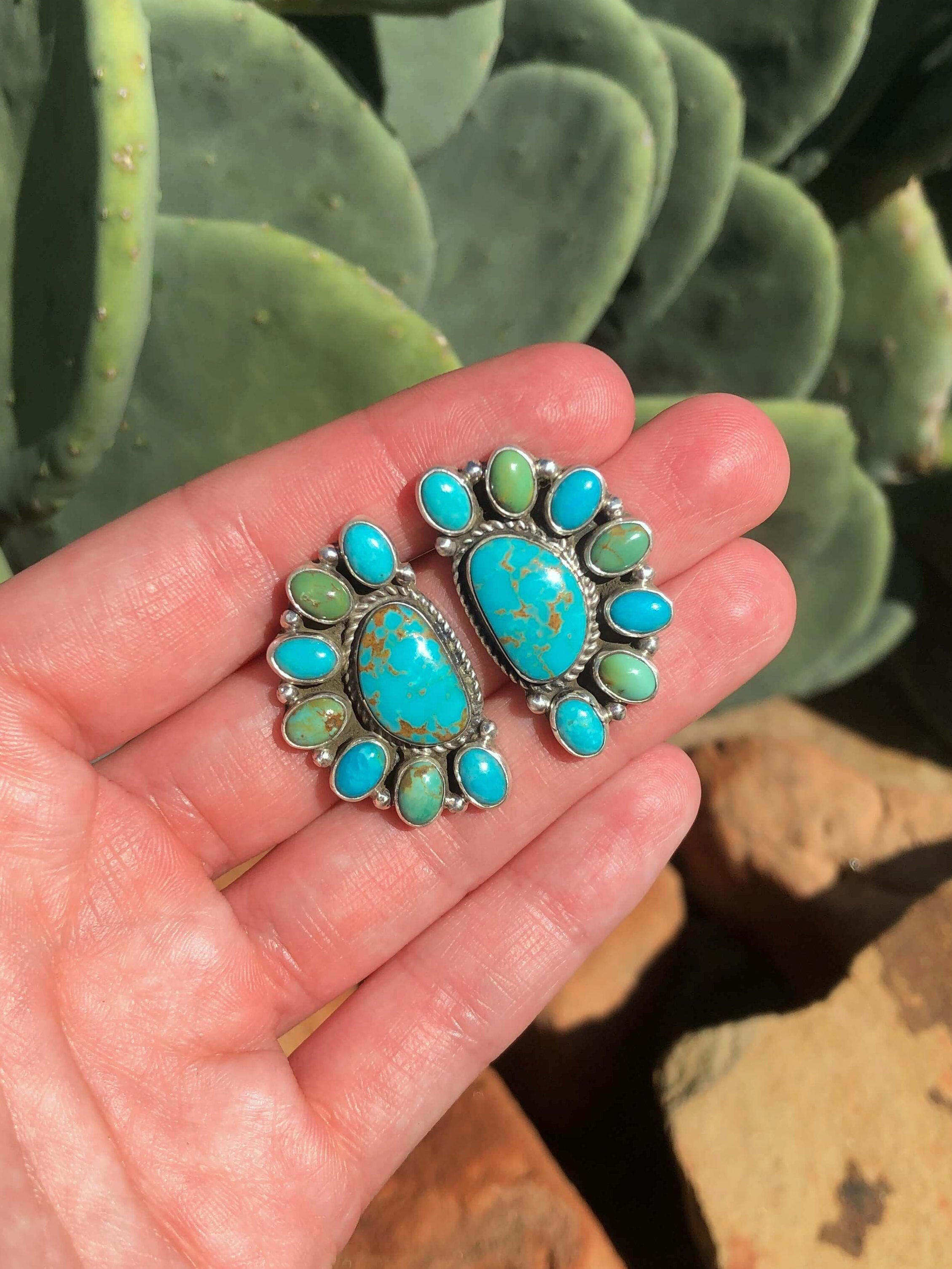 The Arena Cluster Earrings, 8-Earrings-Calli Co., Turquoise and Silver Jewelry, Native American Handmade, Zuni Tribe, Navajo Tribe, Brock Texas