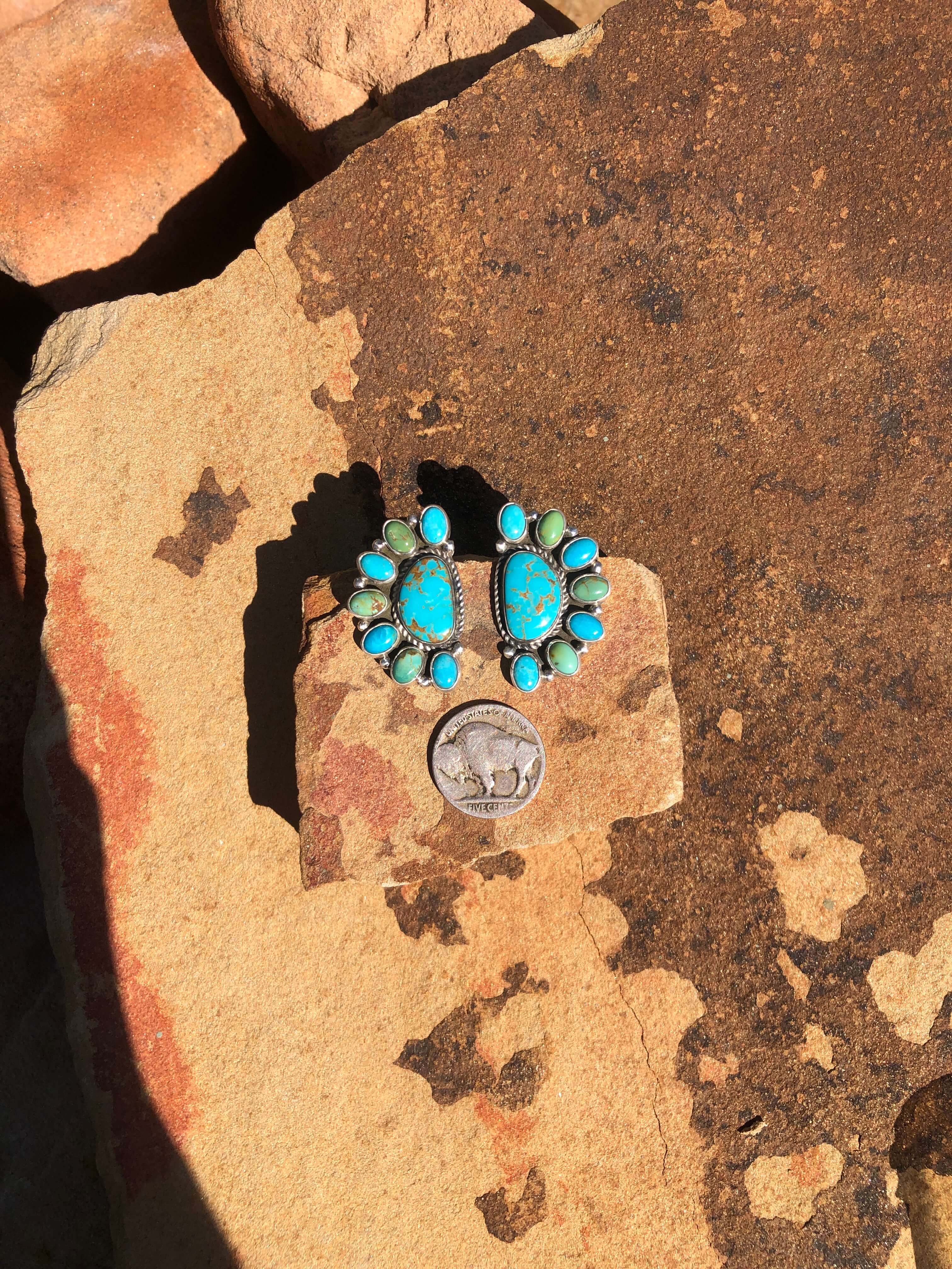 The Arena Cluster Earrings, 8-Earrings-Calli Co., Turquoise and Silver Jewelry, Native American Handmade, Zuni Tribe, Navajo Tribe, Brock Texas