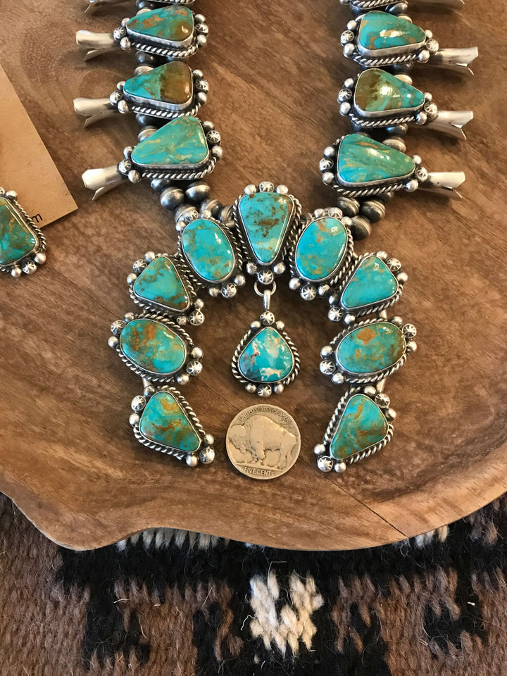The Caledo Squash Blossom Necklace Set-Necklaces-Calli Co., Turquoise and Silver Jewelry, Native American Handmade, Zuni Tribe, Navajo Tribe, Brock Texas