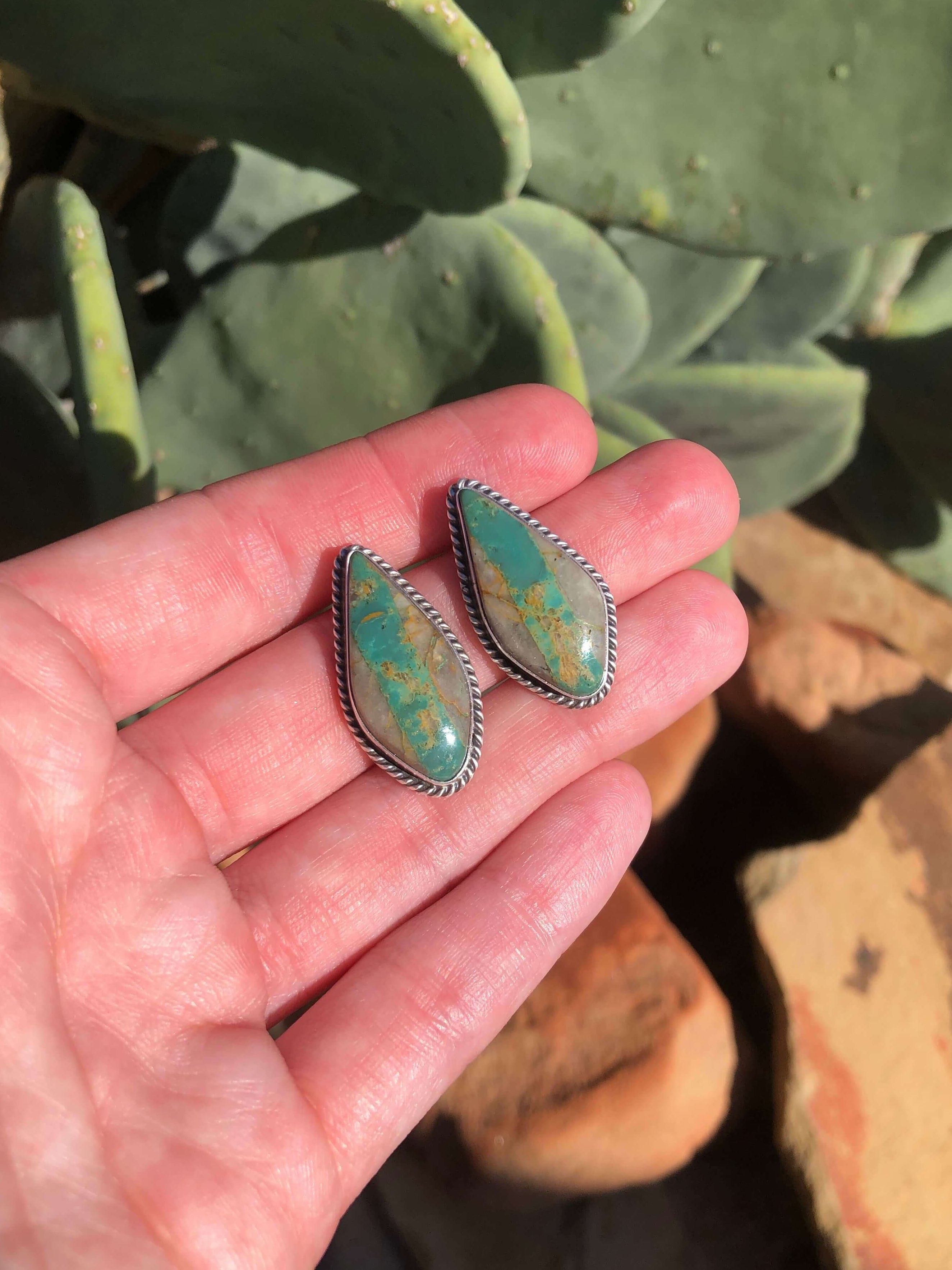 The Turquoise Studs, 8-Earrings-Calli Co., Turquoise and Silver Jewelry, Native American Handmade, Zuni Tribe, Navajo Tribe, Brock Texas