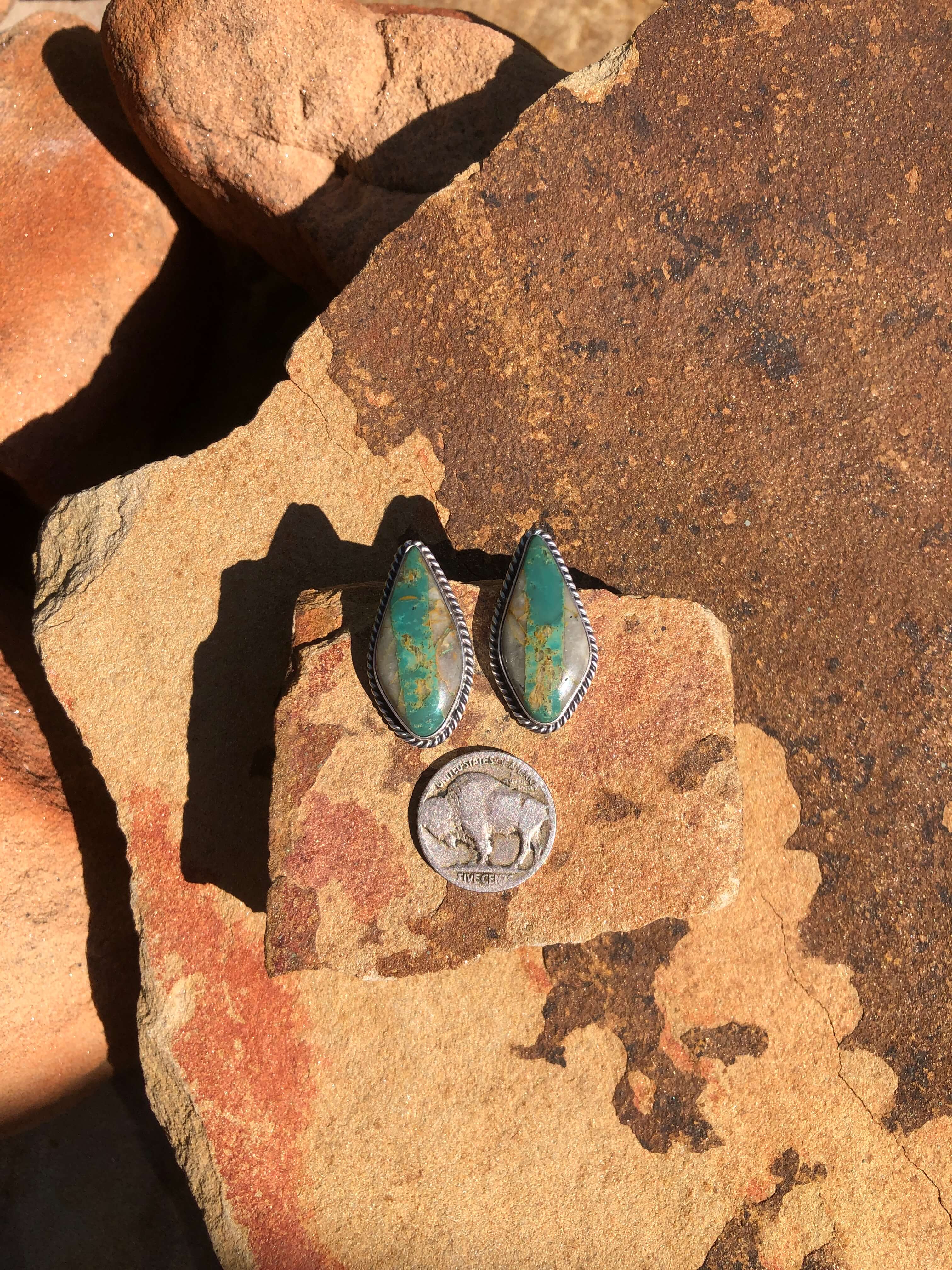 The Turquoise Studs, 8-Earrings-Calli Co., Turquoise and Silver Jewelry, Native American Handmade, Zuni Tribe, Navajo Tribe, Brock Texas