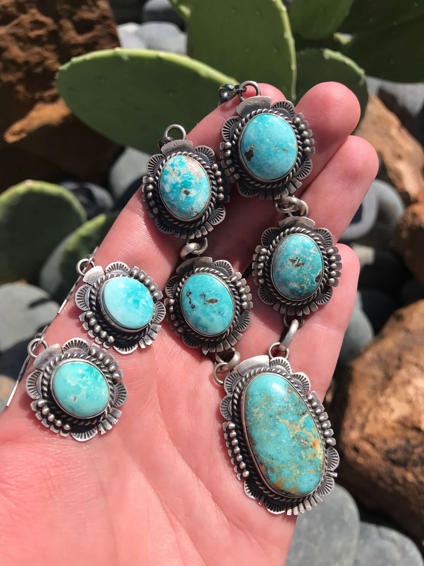 The Marquette Necklace Set-Necklaces-Calli Co., Turquoise and Silver Jewelry, Native American Handmade, Zuni Tribe, Navajo Tribe, Brock Texas