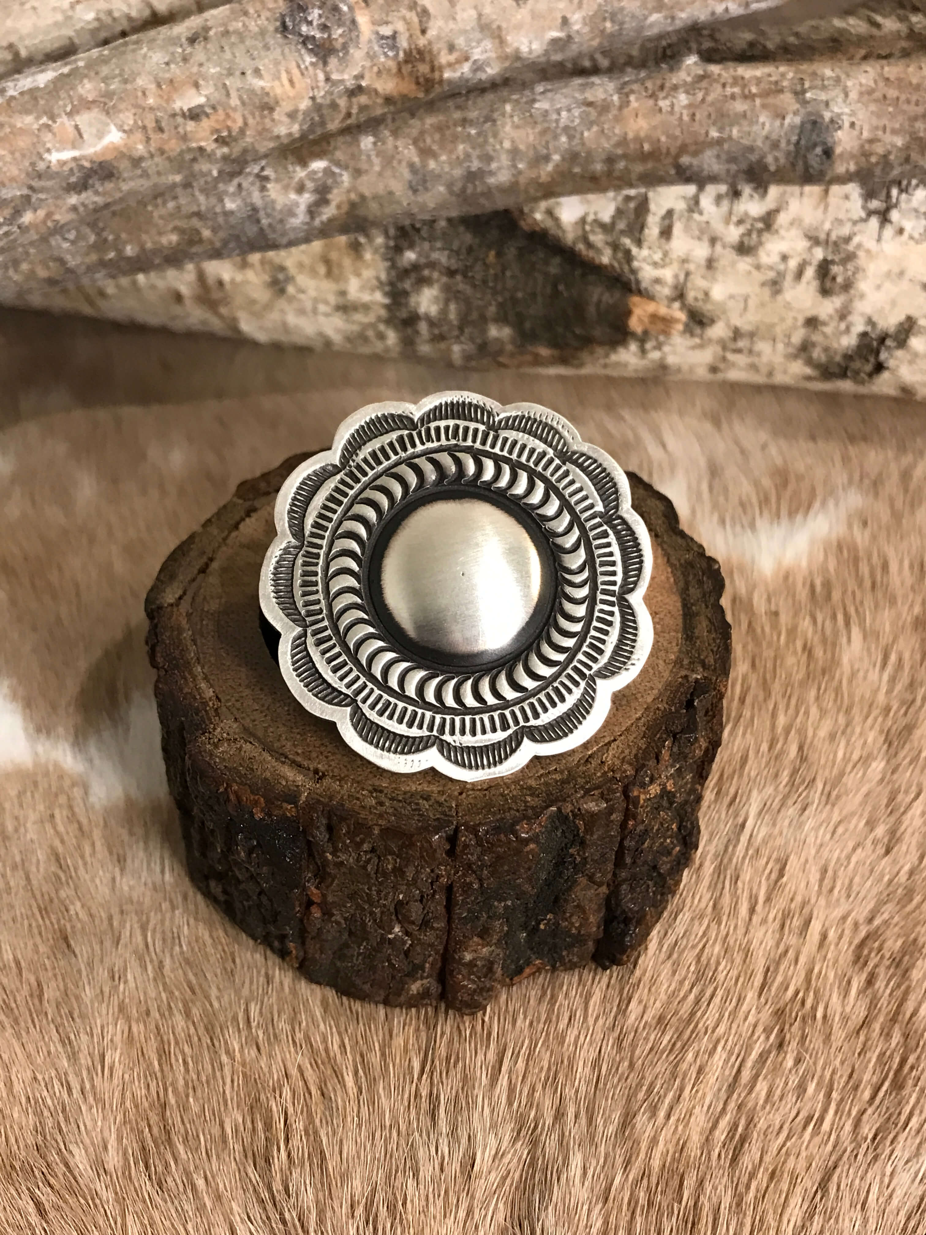 The El Rito Adjustable Concho Ring, 3-Rings-Calli Co., Turquoise and Silver Jewelry, Native American Handmade, Zuni Tribe, Navajo Tribe, Brock Texas