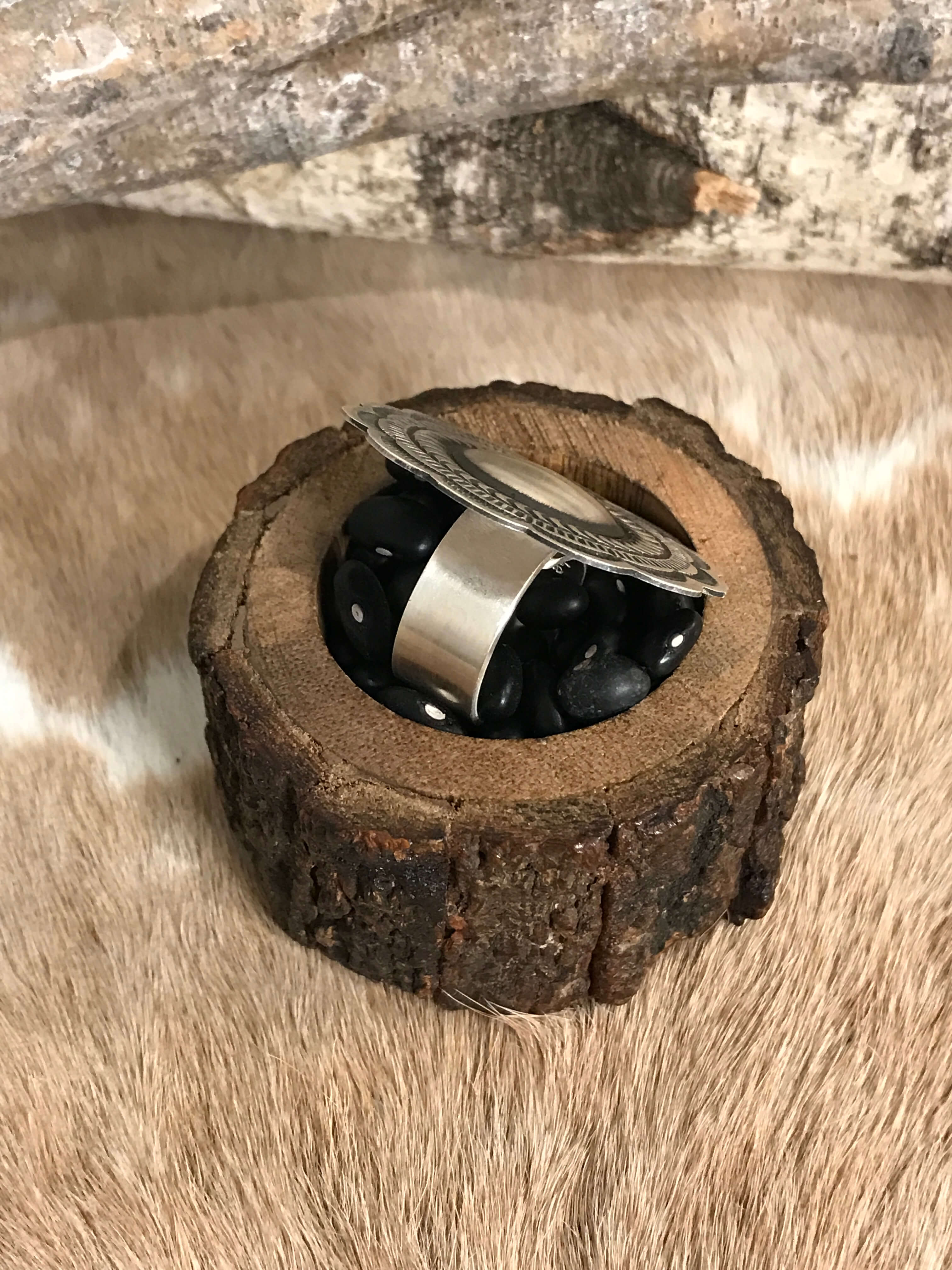 The El Rito Adjustable Concho Ring, 3-Rings-Calli Co., Turquoise and Silver Jewelry, Native American Handmade, Zuni Tribe, Navajo Tribe, Brock Texas