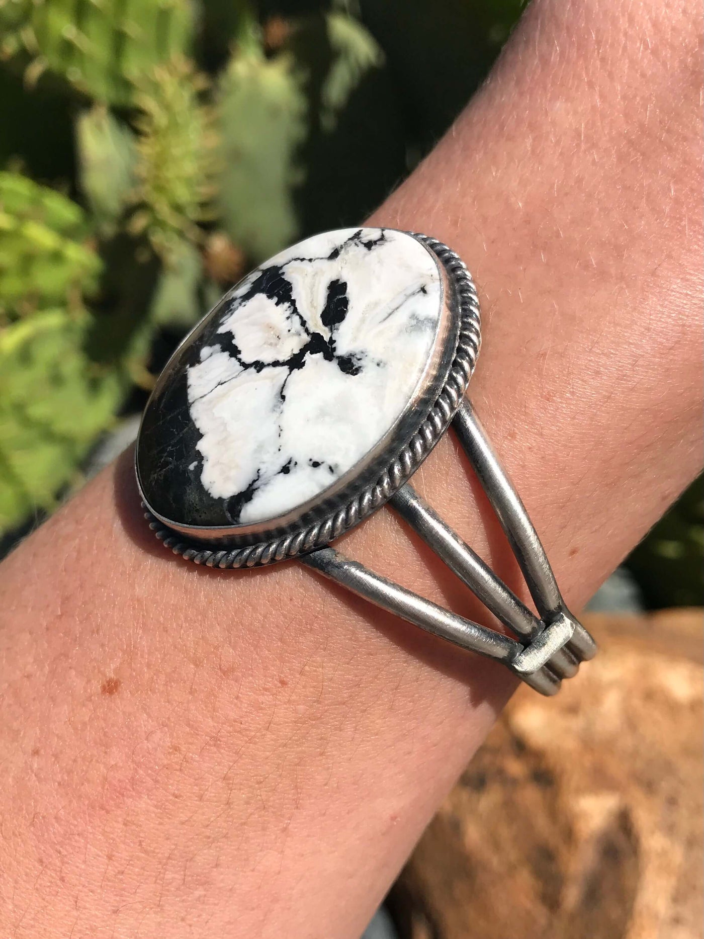 The Burkburnett White Buffalo Cuff-Bracelets & Cuffs-Calli Co., Turquoise and Silver Jewelry, Native American Handmade, Zuni Tribe, Navajo Tribe, Brock Texas