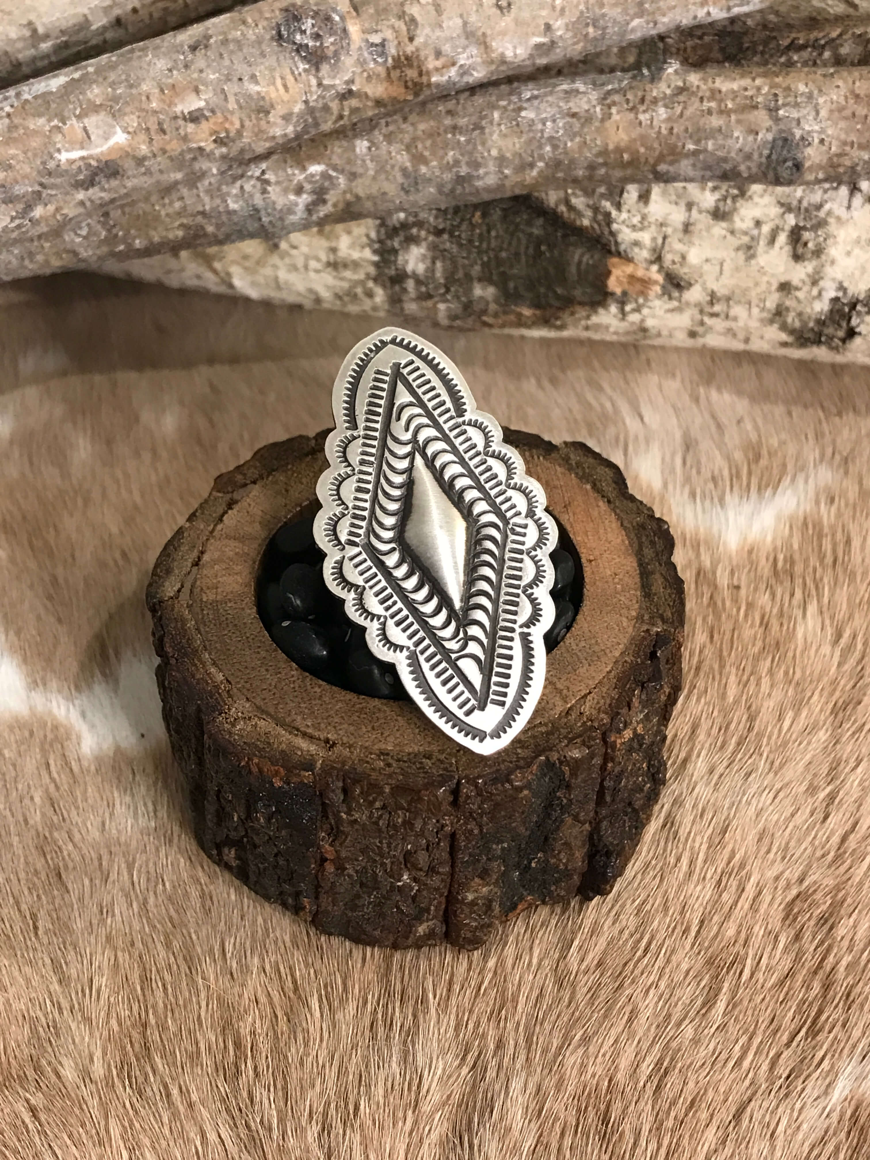 The El Rito Adjustable Concho Ring, 4-Rings-Calli Co., Turquoise and Silver Jewelry, Native American Handmade, Zuni Tribe, Navajo Tribe, Brock Texas