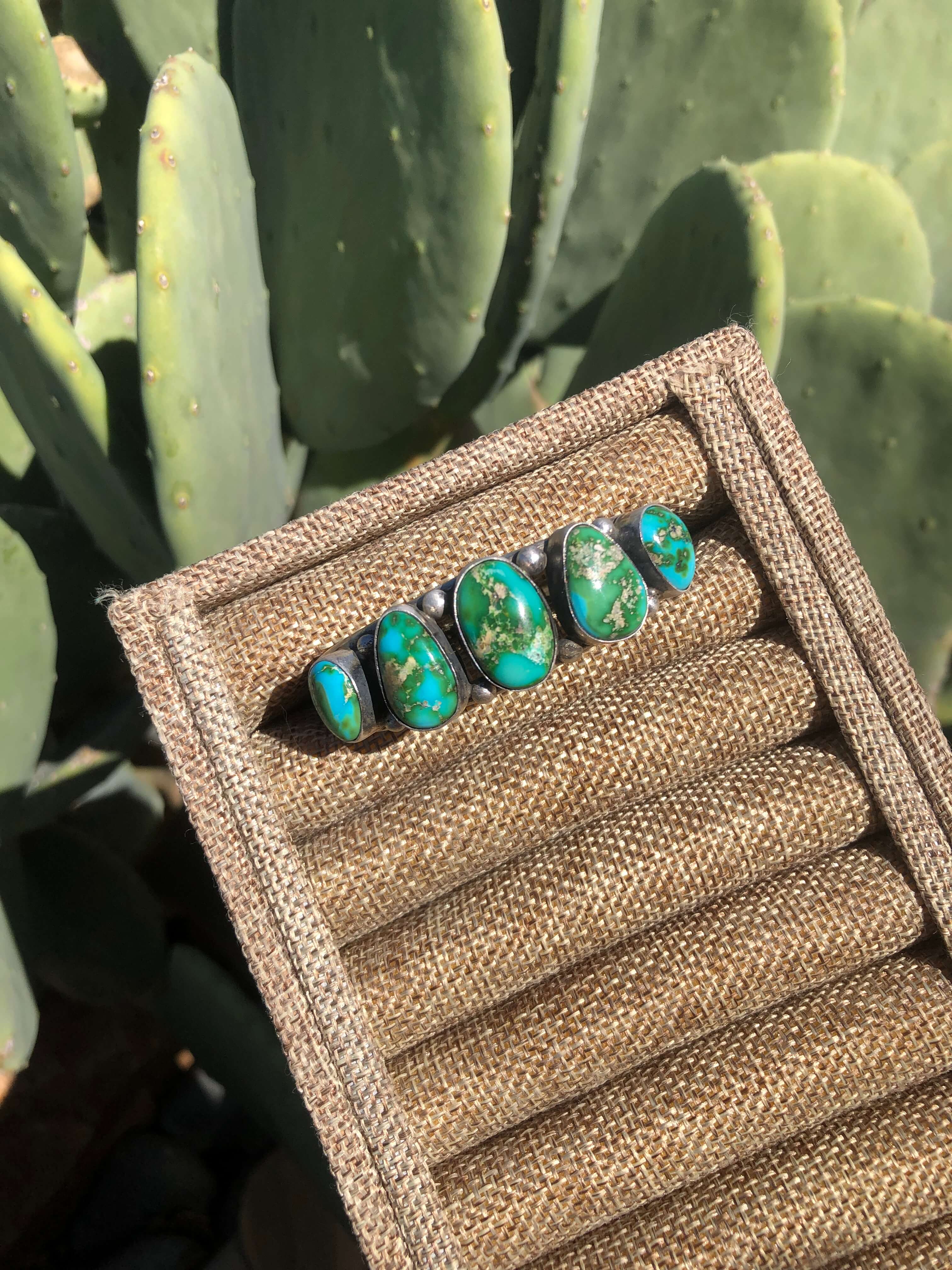 The 5 Stone Turquoise Cuff, 1-Bracelets & Cuffs-Calli Co., Turquoise and Silver Jewelry, Native American Handmade, Zuni Tribe, Navajo Tribe, Brock Texas