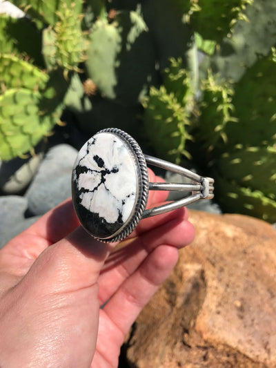 The Burkburnett White Buffalo Cuff-Bracelets & Cuffs-Calli Co., Turquoise and Silver Jewelry, Native American Handmade, Zuni Tribe, Navajo Tribe, Brock Texas