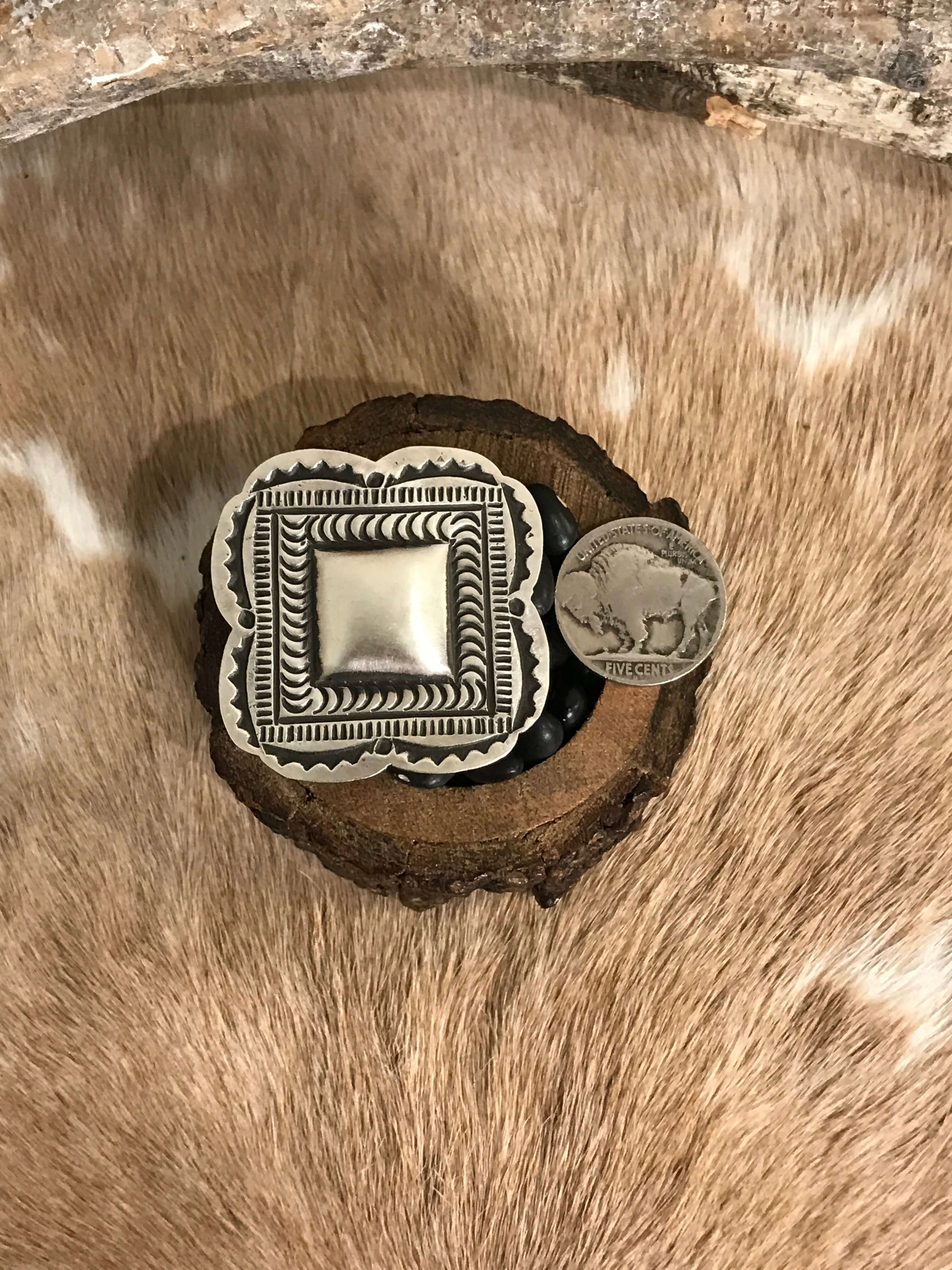 The El Rito Adjustable Concho Ring, 5-Rings-Calli Co., Turquoise and Silver Jewelry, Native American Handmade, Zuni Tribe, Navajo Tribe, Brock Texas