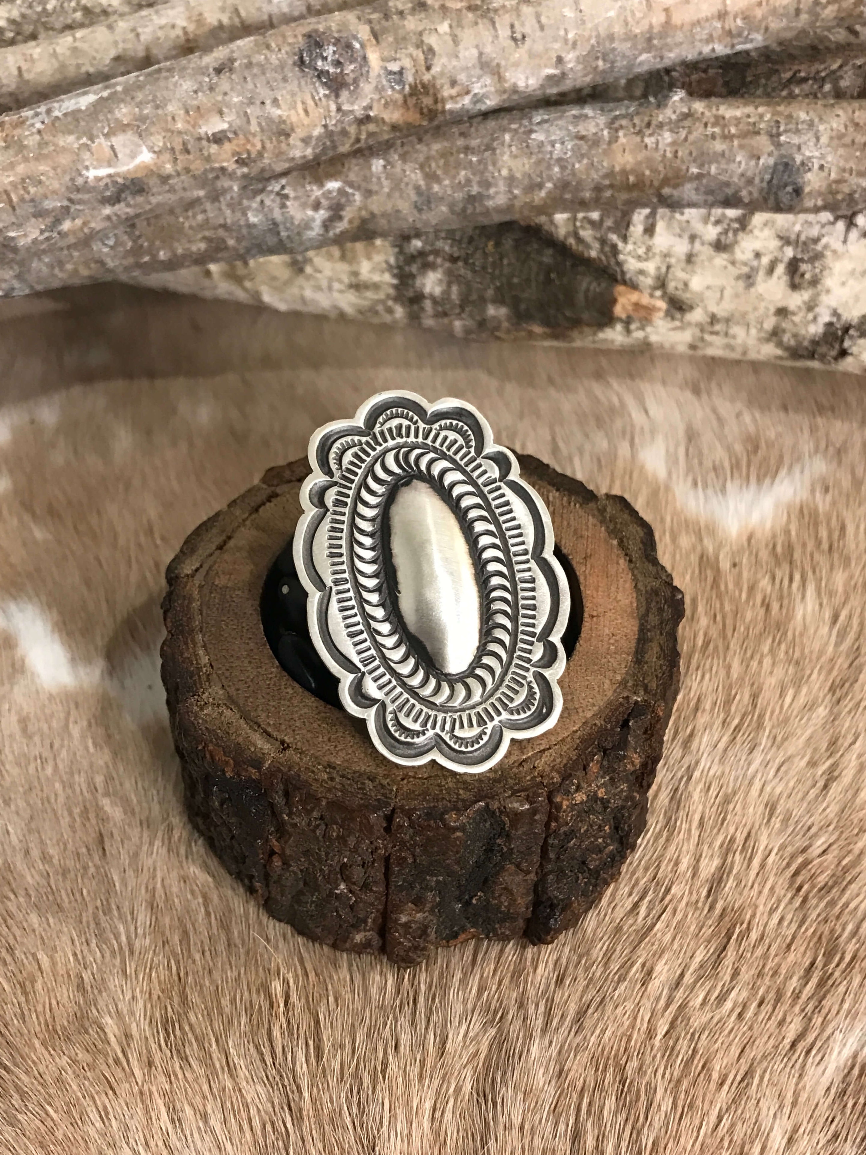 The El Rito Adjustable Concho Ring, 6-Rings-Calli Co., Turquoise and Silver Jewelry, Native American Handmade, Zuni Tribe, Navajo Tribe, Brock Texas
