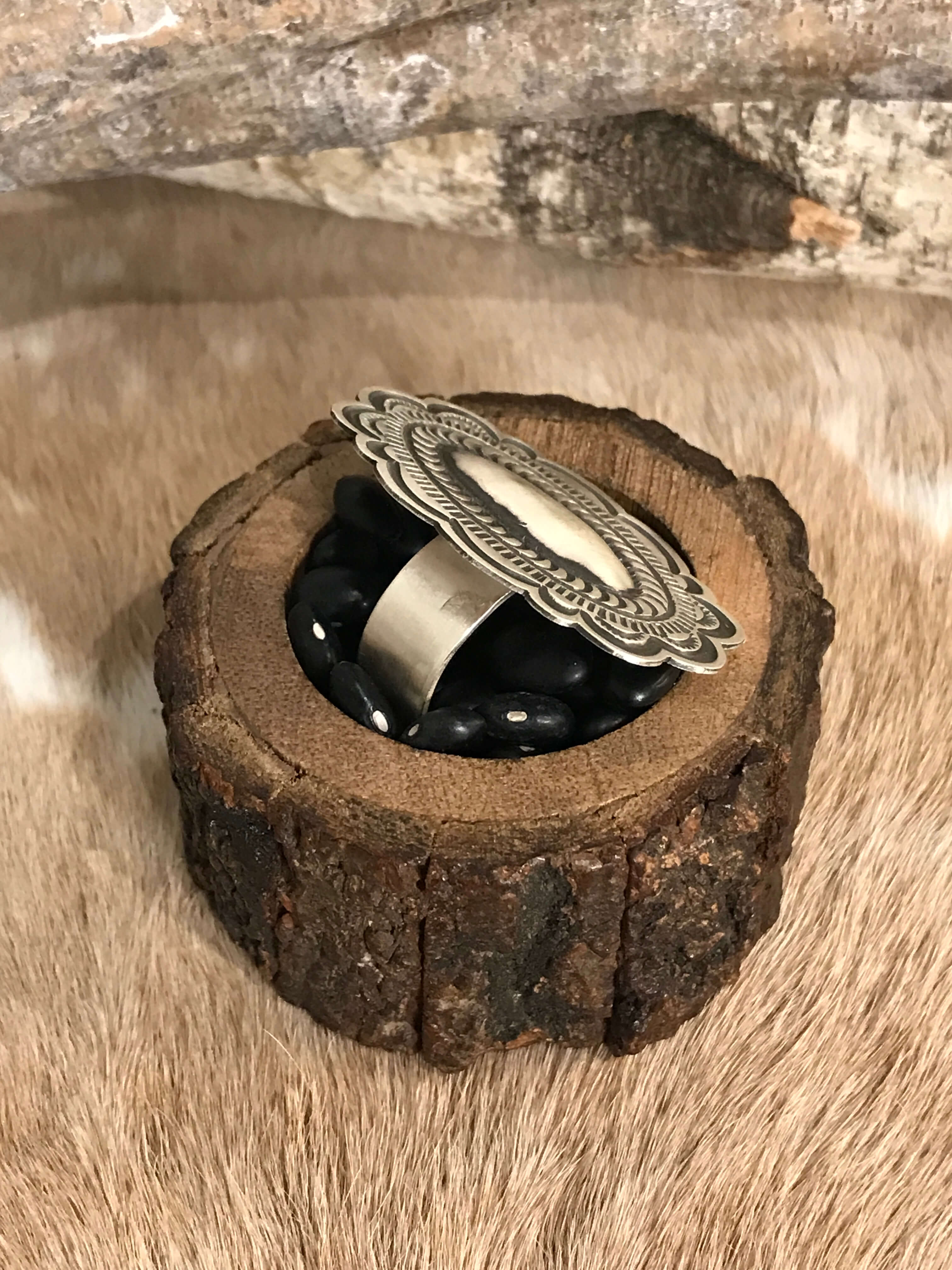The El Rito Adjustable Concho Ring, 6-Rings-Calli Co., Turquoise and Silver Jewelry, Native American Handmade, Zuni Tribe, Navajo Tribe, Brock Texas
