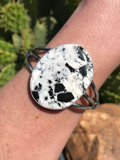 The Phelant White Buffalo Cuff-Bracelets & Cuffs-Calli Co., Turquoise and Silver Jewelry, Native American Handmade, Zuni Tribe, Navajo Tribe, Brock Texas