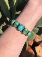 The 5 Stone Turquoise Cuff, 2-Bracelets & Cuffs-Calli Co., Turquoise and Silver Jewelry, Native American Handmade, Zuni Tribe, Navajo Tribe, Brock Texas
