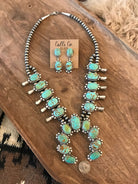 The Sutton Squash Blossom Necklace Set-Necklaces-Calli Co., Turquoise and Silver Jewelry, Native American Handmade, Zuni Tribe, Navajo Tribe, Brock Texas