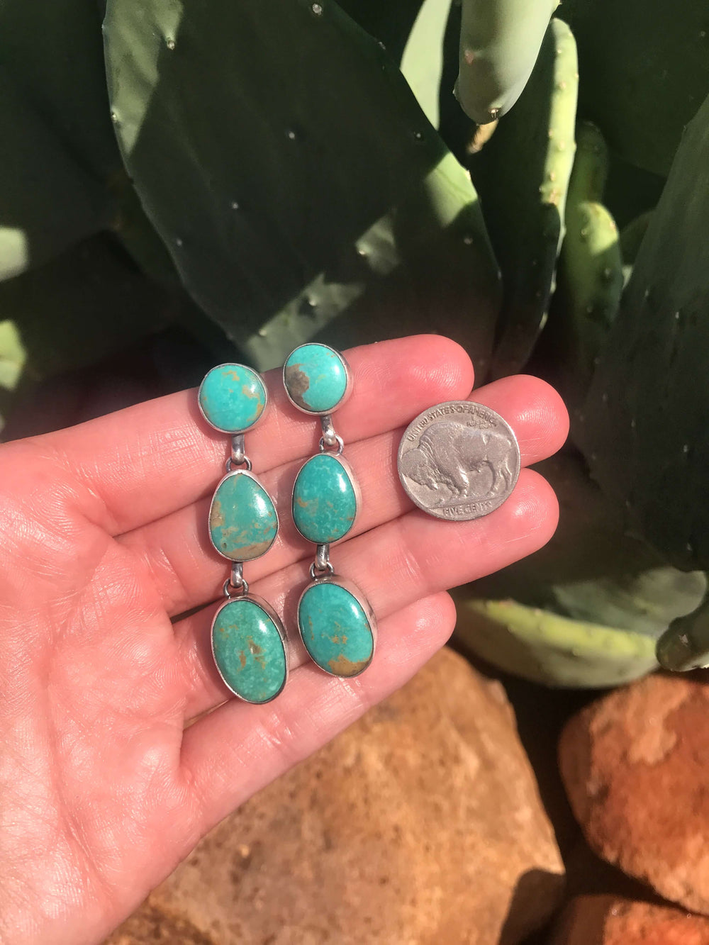 The Sierra Vista Earrings, 3-Earrings-Calli Co., Turquoise and Silver Jewelry, Native American Handmade, Zuni Tribe, Navajo Tribe, Brock Texas