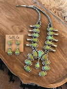 The Castile Turquoise Squash Blossom Necklace Set-Necklaces-Calli Co., Turquoise and Silver Jewelry, Native American Handmade, Zuni Tribe, Navajo Tribe, Brock Texas