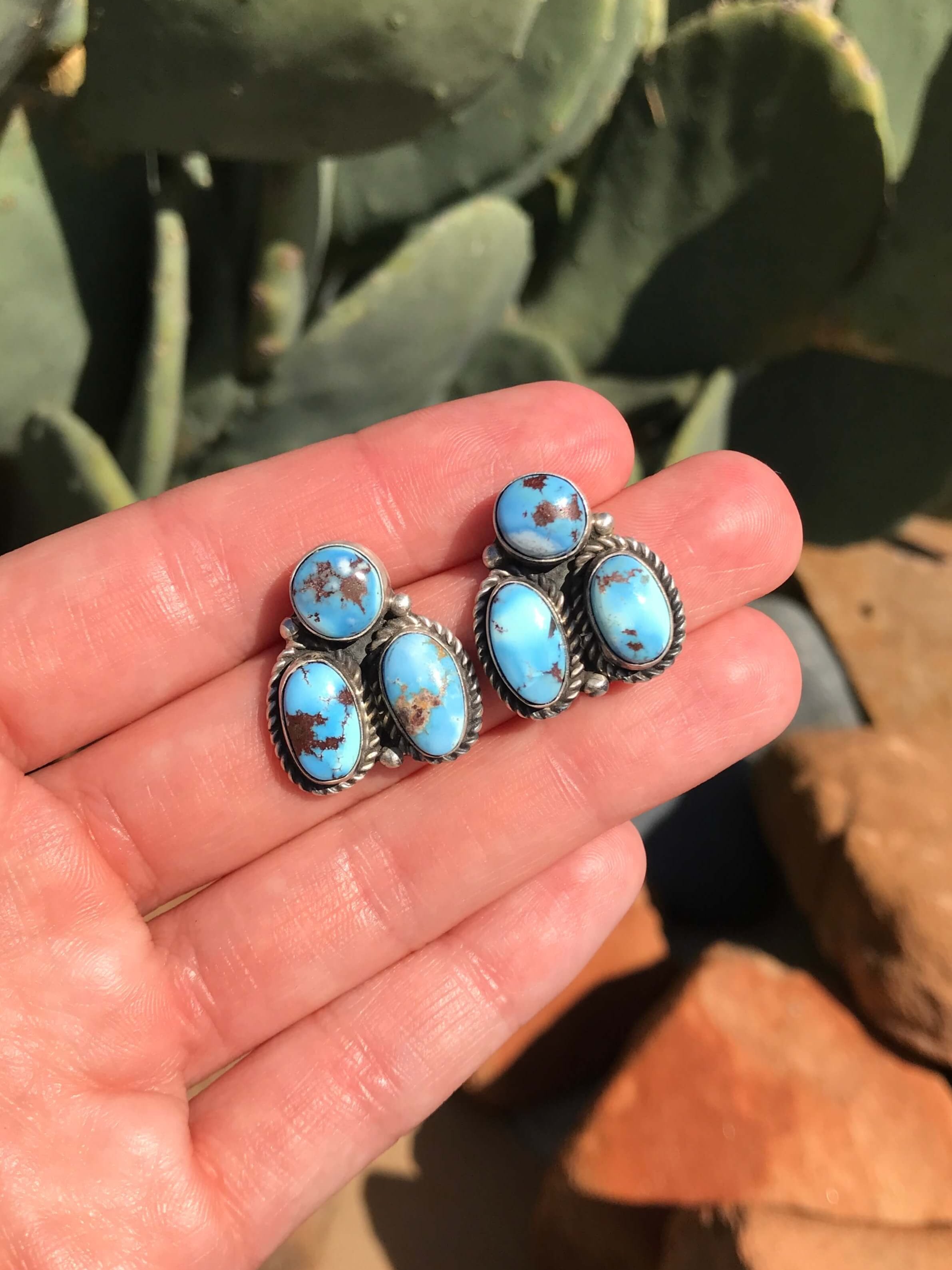 The Tres Rios Golden Hills Earrings-Earrings-Calli Co., Turquoise and Silver Jewelry, Native American Handmade, Zuni Tribe, Navajo Tribe, Brock Texas