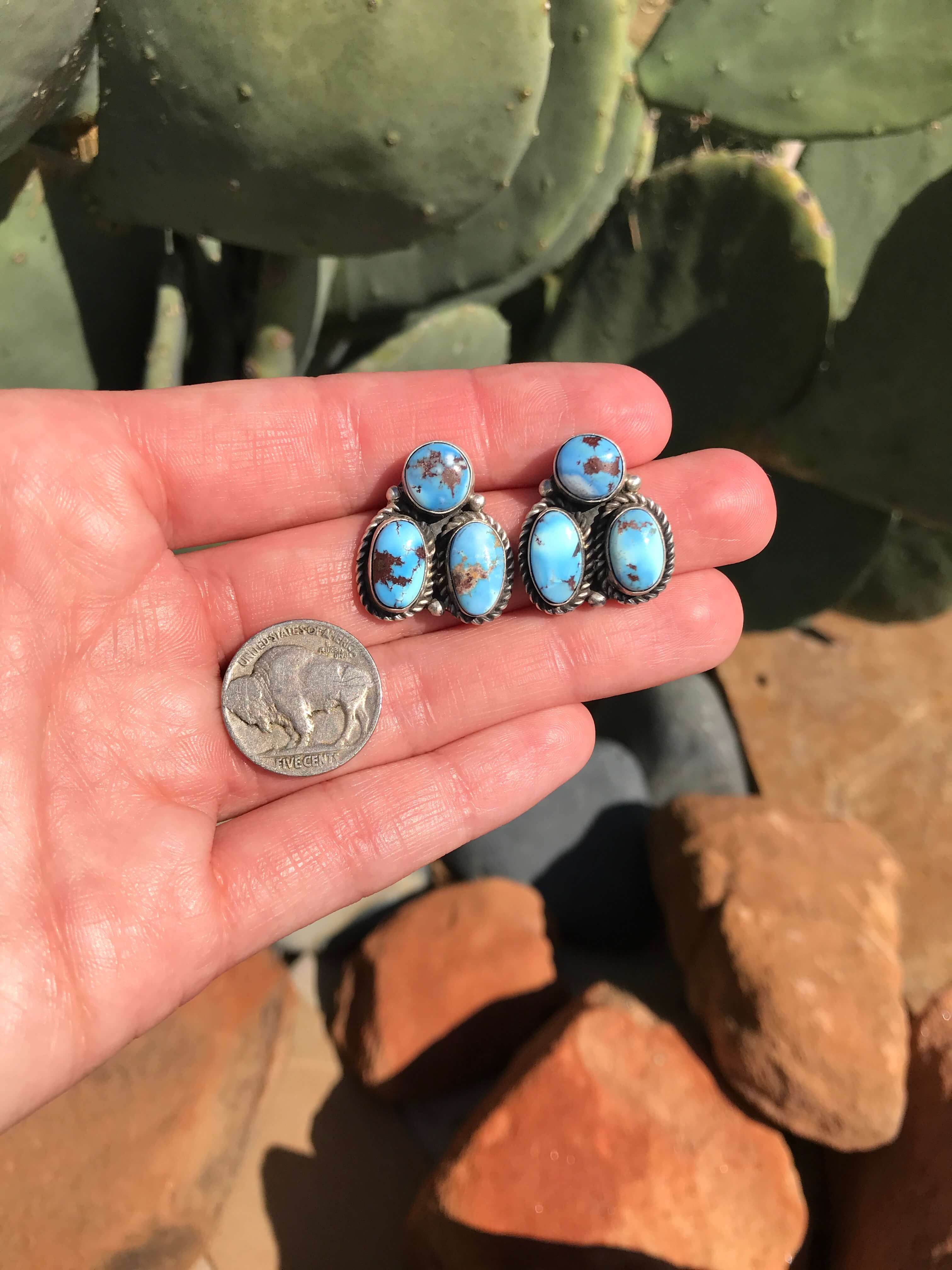 The Tres Rios Earrings, 4-Earrings-Calli Co., Turquoise and Silver Jewelry, Native American Handmade, Zuni Tribe, Navajo Tribe, Brock Texas