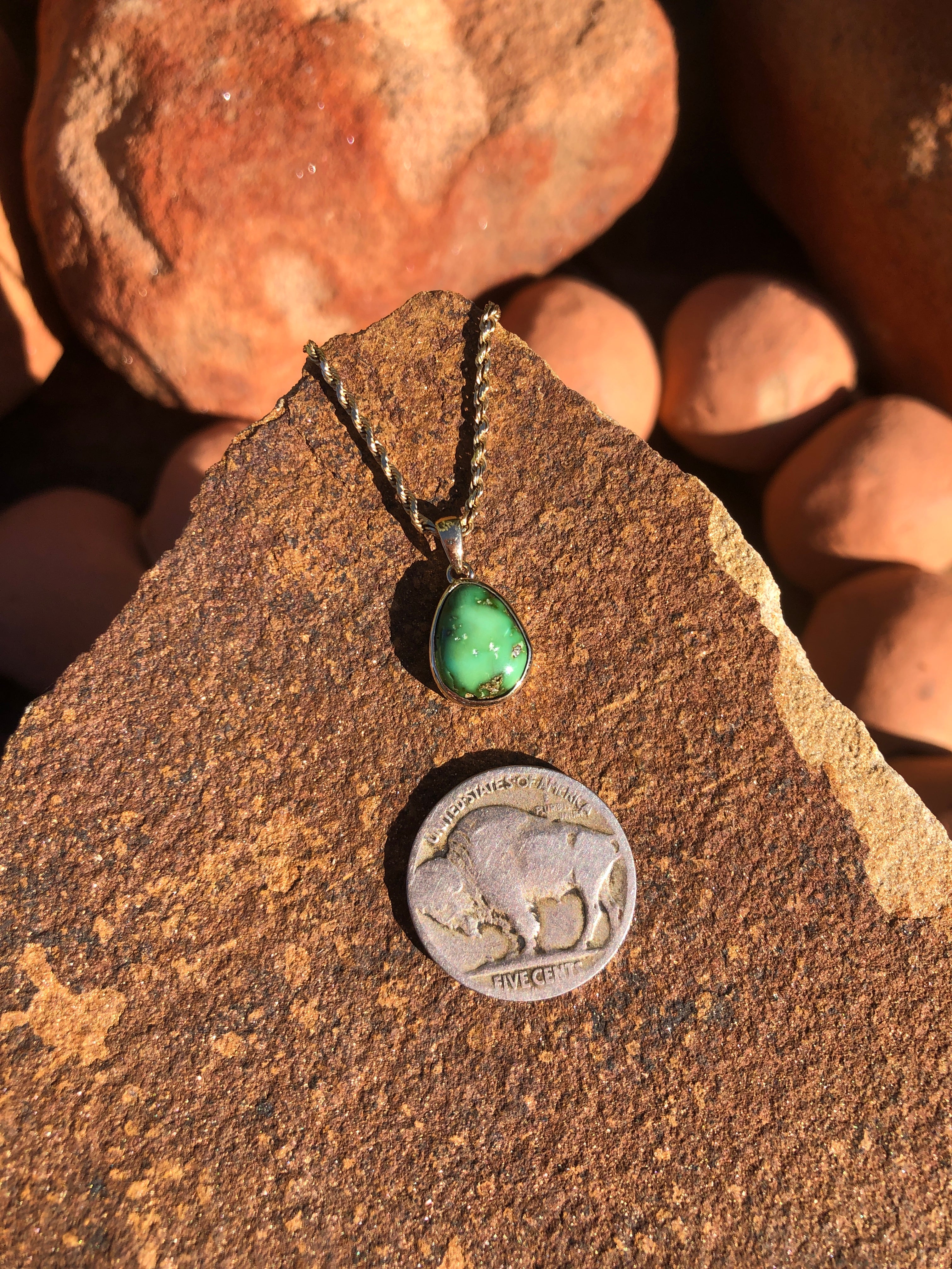 The Nordic 14k and Turquoise Pendant, 1-Pendants-Calli Co., Turquoise and Silver Jewelry, Native American Handmade, Zuni Tribe, Navajo Tribe, Brock Texas