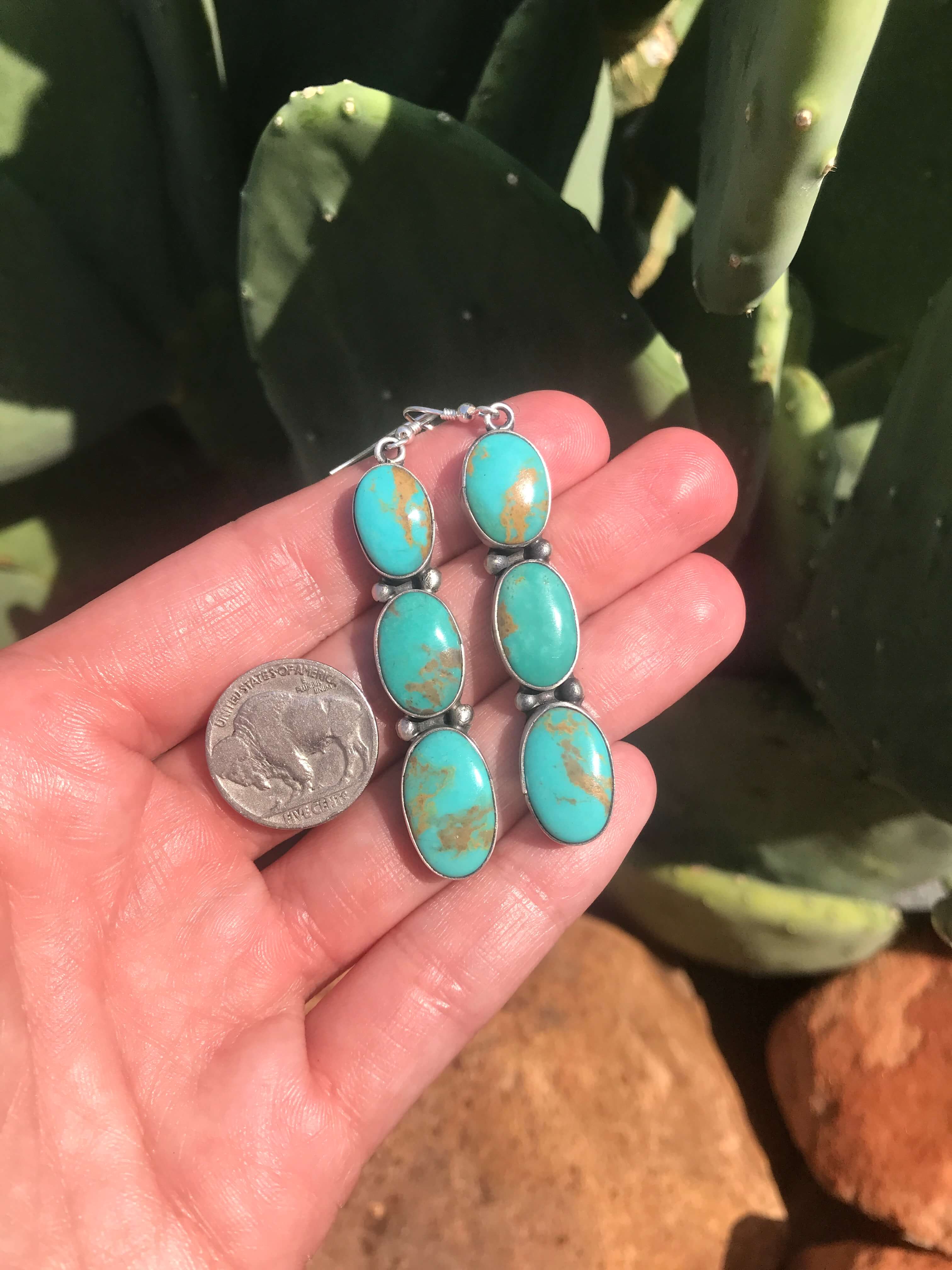 The Sierra Vista Earrings, 4-Earrings-Calli Co., Turquoise and Silver Jewelry, Native American Handmade, Zuni Tribe, Navajo Tribe, Brock Texas