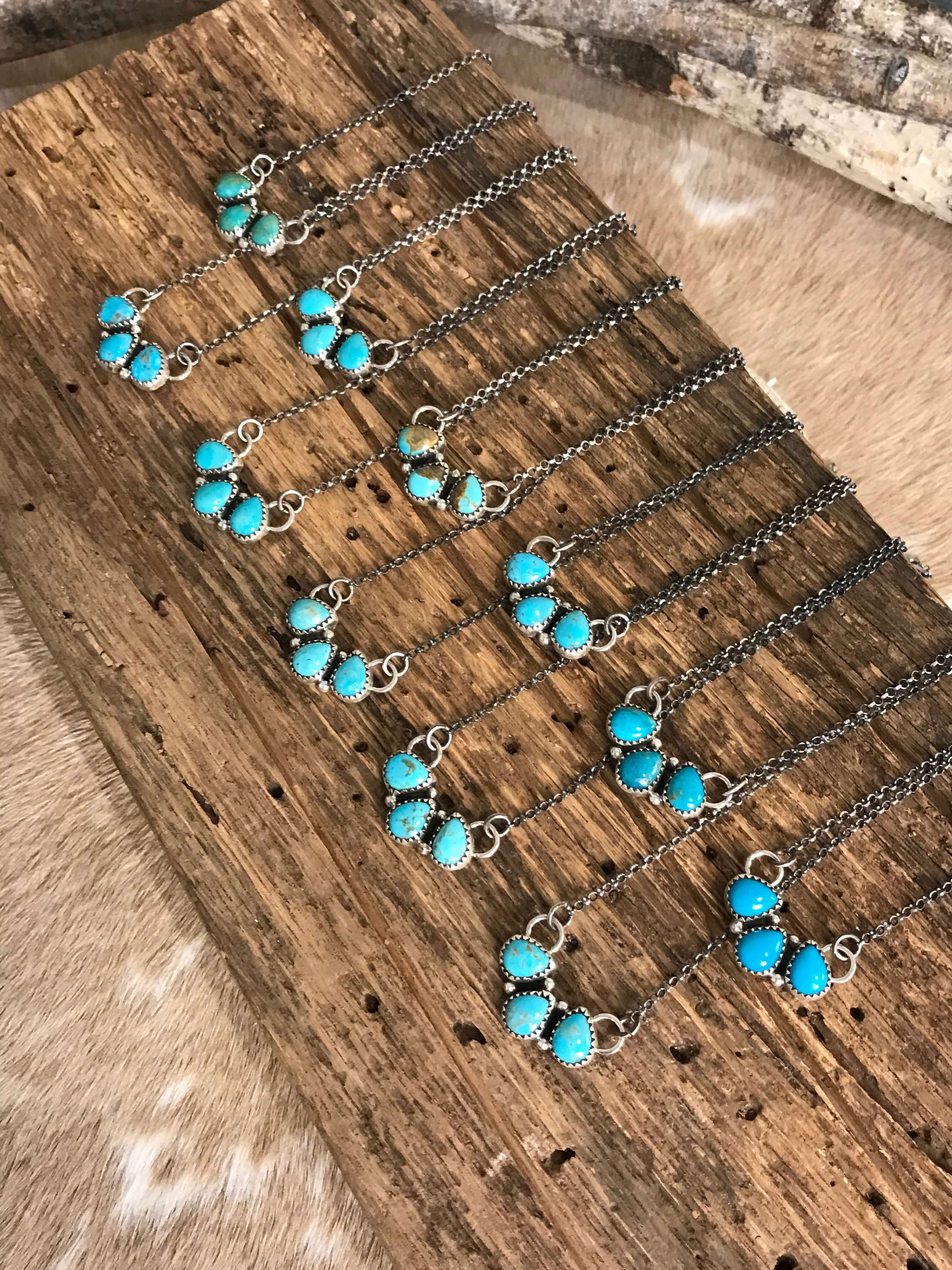 The Rexford Turquoise 3 Stone Necklaces-Necklaces-Calli Co., Turquoise and Silver Jewelry, Native American Handmade, Zuni Tribe, Navajo Tribe, Brock Texas