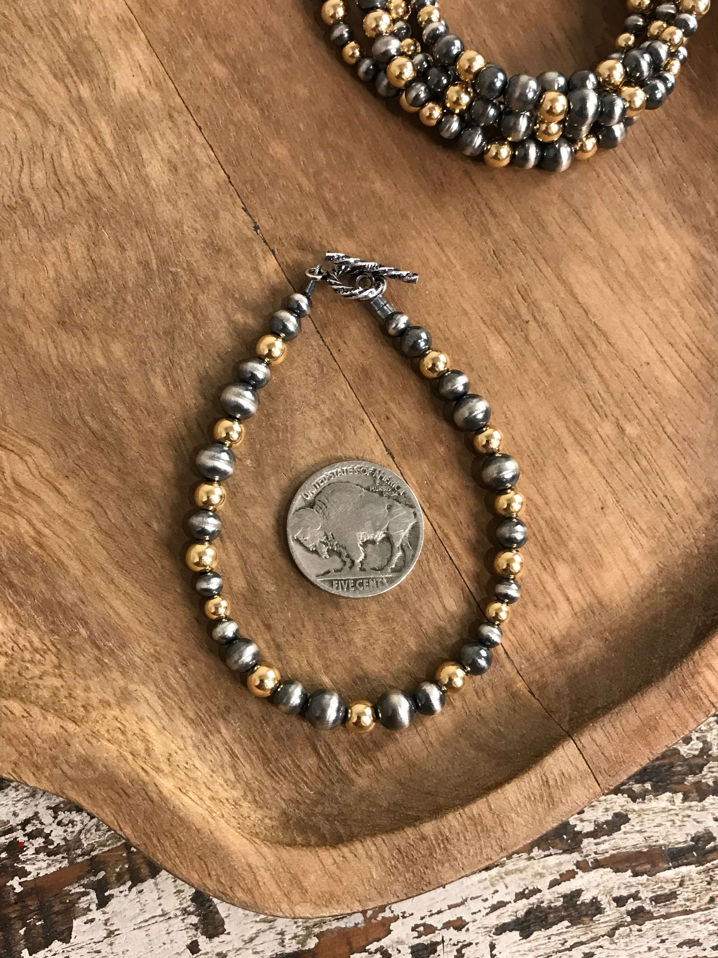 The Taylor Gold + Pearl Bracelet-Bracelets & Cuffs-Calli Co., Turquoise and Silver Jewelry, Native American Handmade, Zuni Tribe, Navajo Tribe, Brock Texas