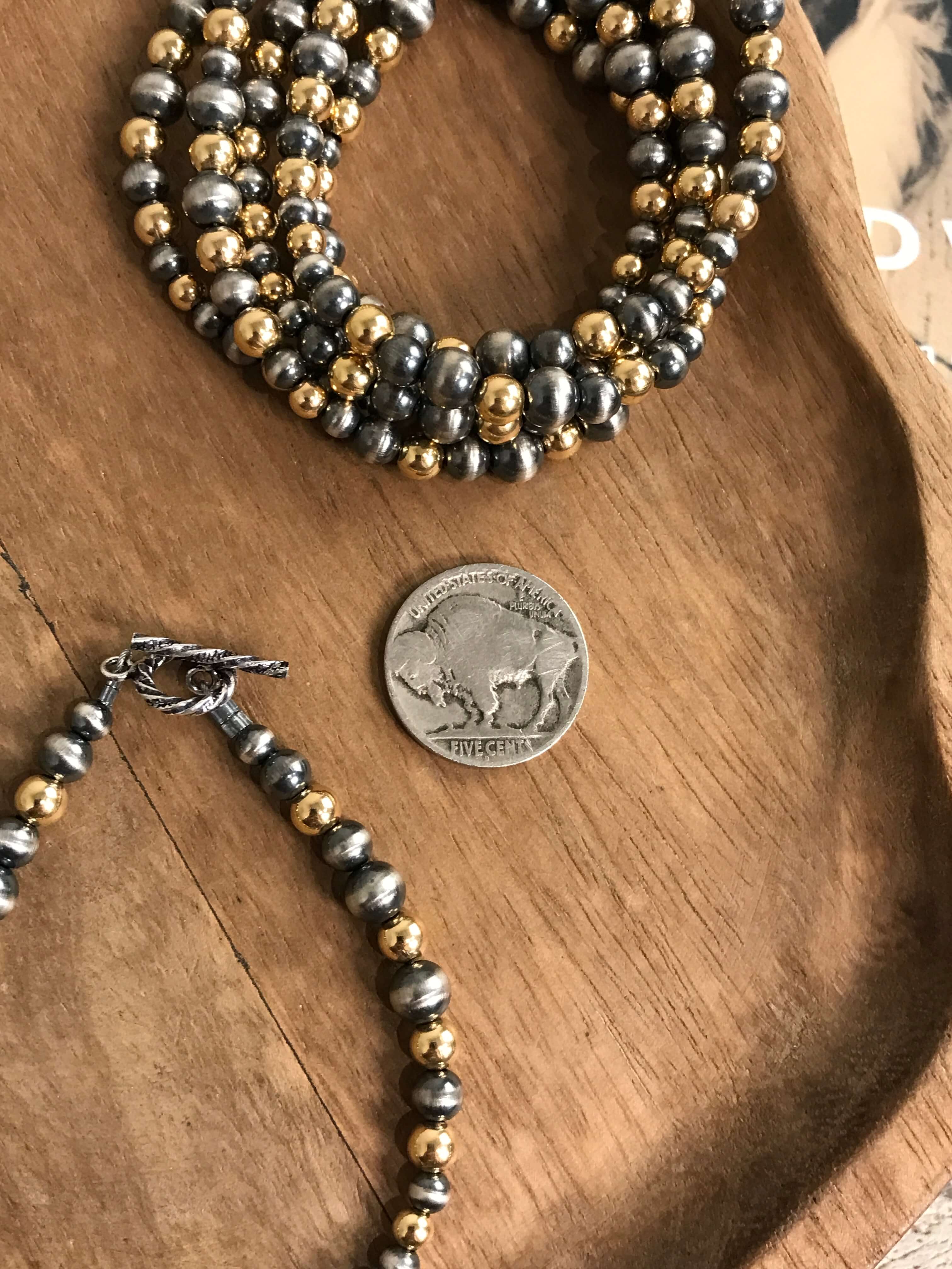 The Taylor Gold + Pearl Bracelet-Bracelets & Cuffs-Calli Co., Turquoise and Silver Jewelry, Native American Handmade, Zuni Tribe, Navajo Tribe, Brock Texas