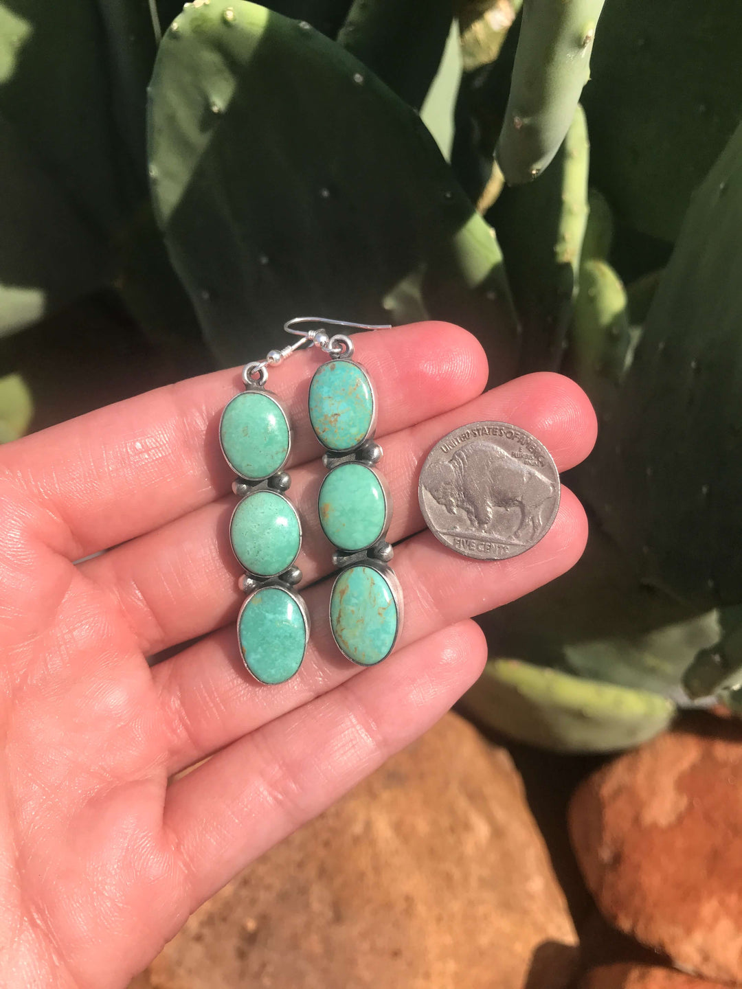 The Sierra Vista Earrings, 6-Earrings-Calli Co., Turquoise and Silver Jewelry, Native American Handmade, Zuni Tribe, Navajo Tribe, Brock Texas