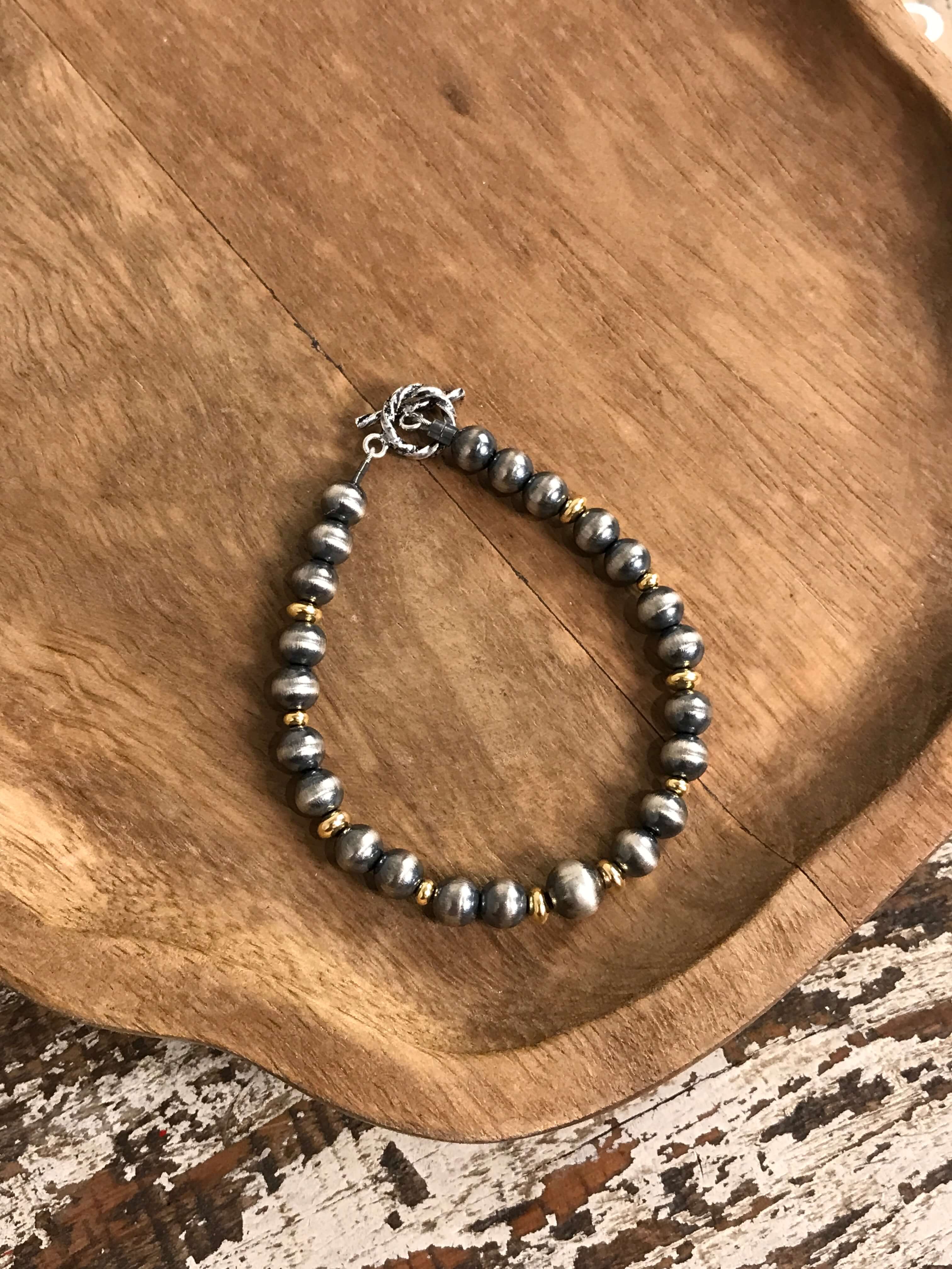 The Renner Gold + Pearl Bracelet-Bracelets & Cuffs-Calli Co., Turquoise and Silver Jewelry, Native American Handmade, Zuni Tribe, Navajo Tribe, Brock Texas