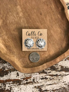 The Raleigh Concho Earrings-Earrings-Calli Co., Turquoise and Silver Jewelry, Native American Handmade, Zuni Tribe, Navajo Tribe, Brock Texas
