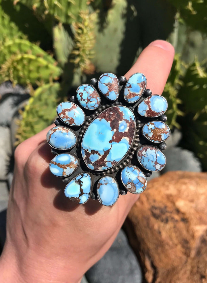 The Golden Hills Cluster Ring, Sz 9-Rings-Calli Co., Turquoise and Silver Jewelry, Native American Handmade, Zuni Tribe, Navajo Tribe, Brock Texas