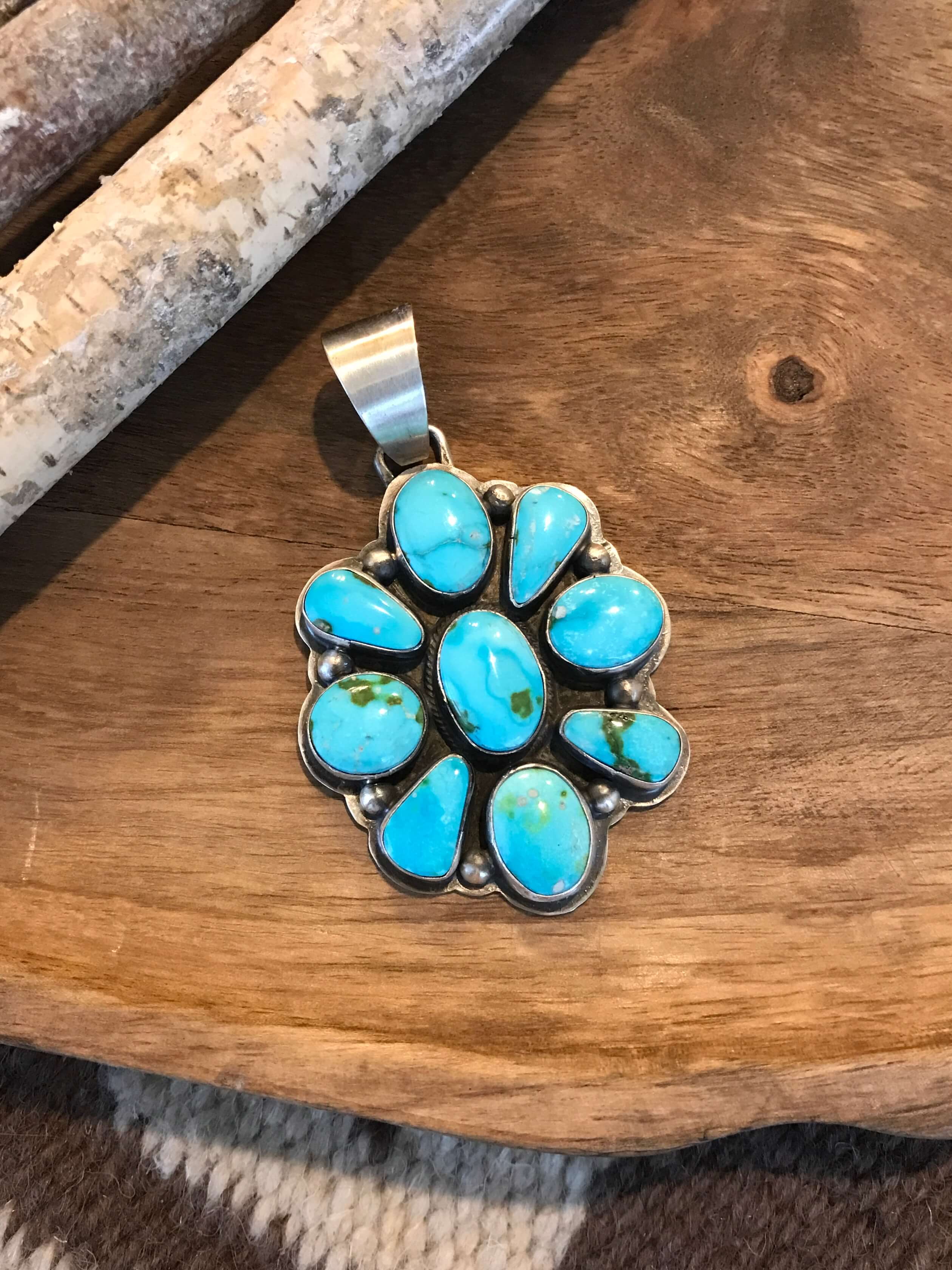 The Piedra Turquoise Cluster Pendant-Pendants-Calli Co., Turquoise and Silver Jewelry, Native American Handmade, Zuni Tribe, Navajo Tribe, Brock Texas