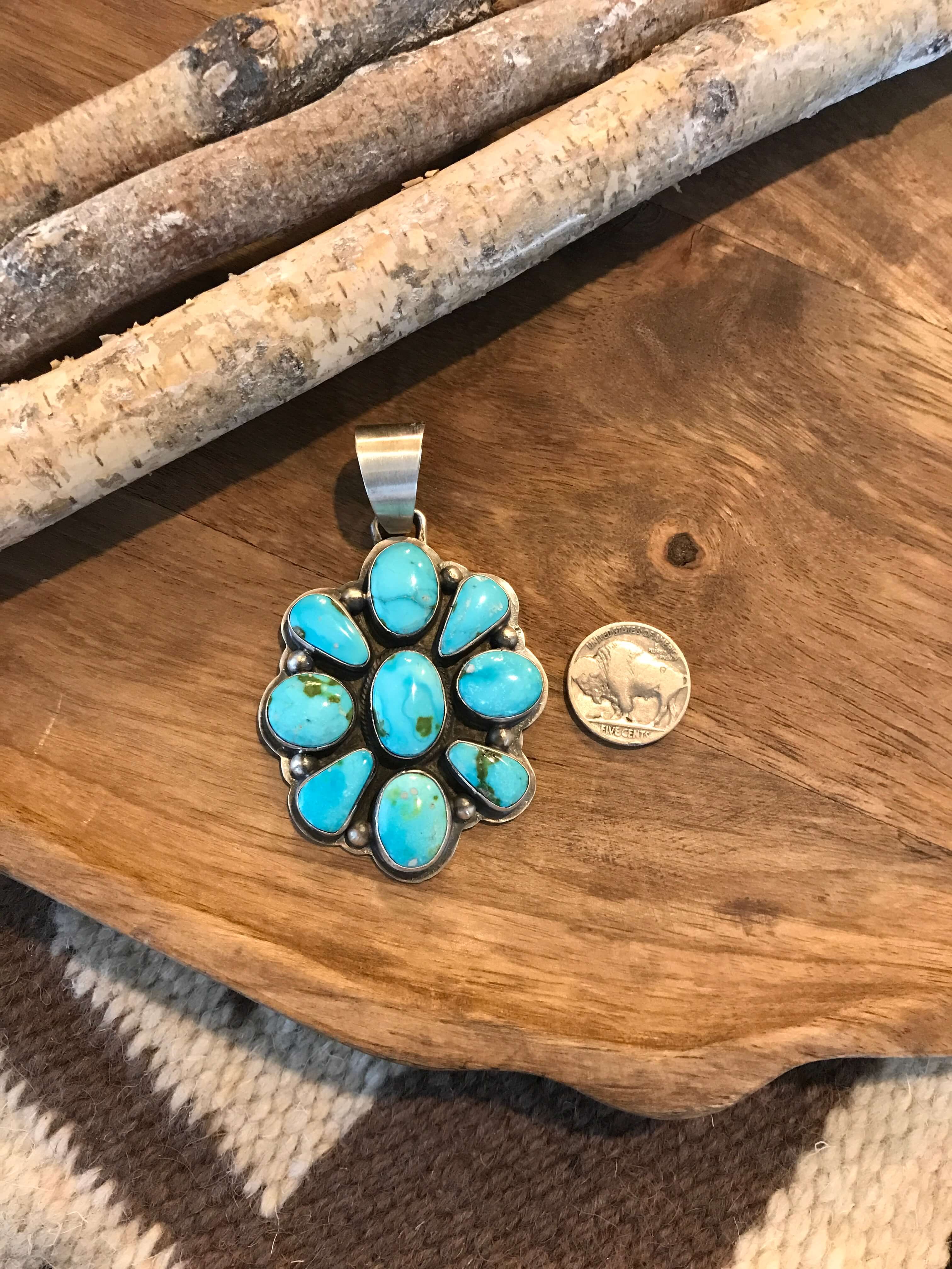 The Piedra Turquoise Cluster Pendant-Pendants-Calli Co., Turquoise and Silver Jewelry, Native American Handmade, Zuni Tribe, Navajo Tribe, Brock Texas