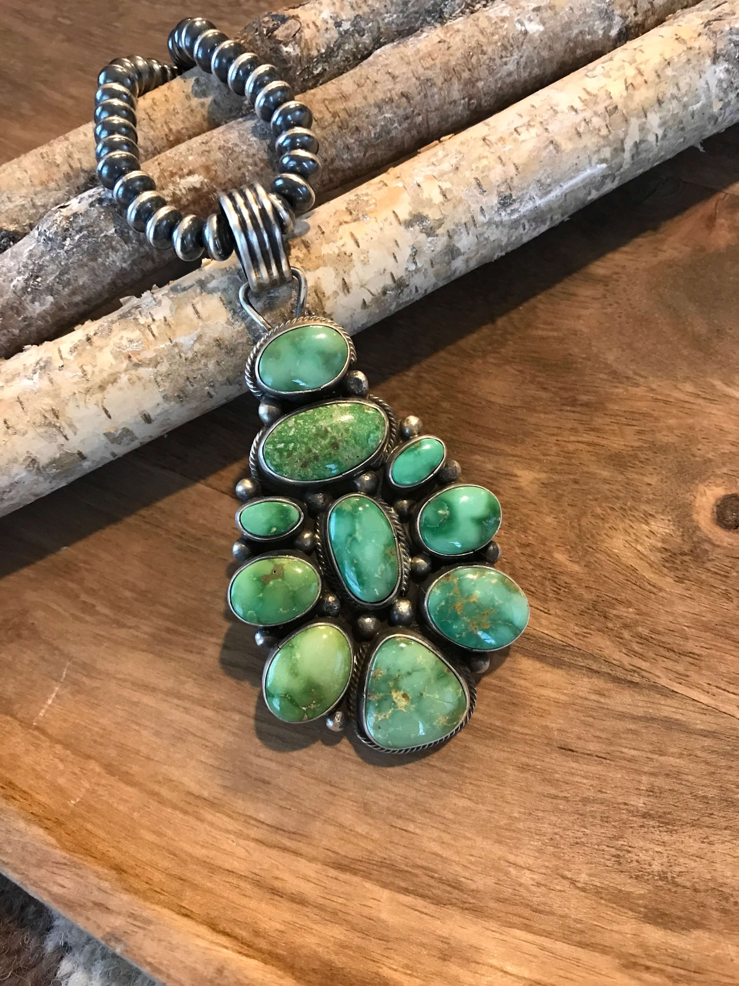 The Arivaca Turquoise Cluster Pendant-Pendants-Calli Co., Turquoise and Silver Jewelry, Native American Handmade, Zuni Tribe, Navajo Tribe, Brock Texas