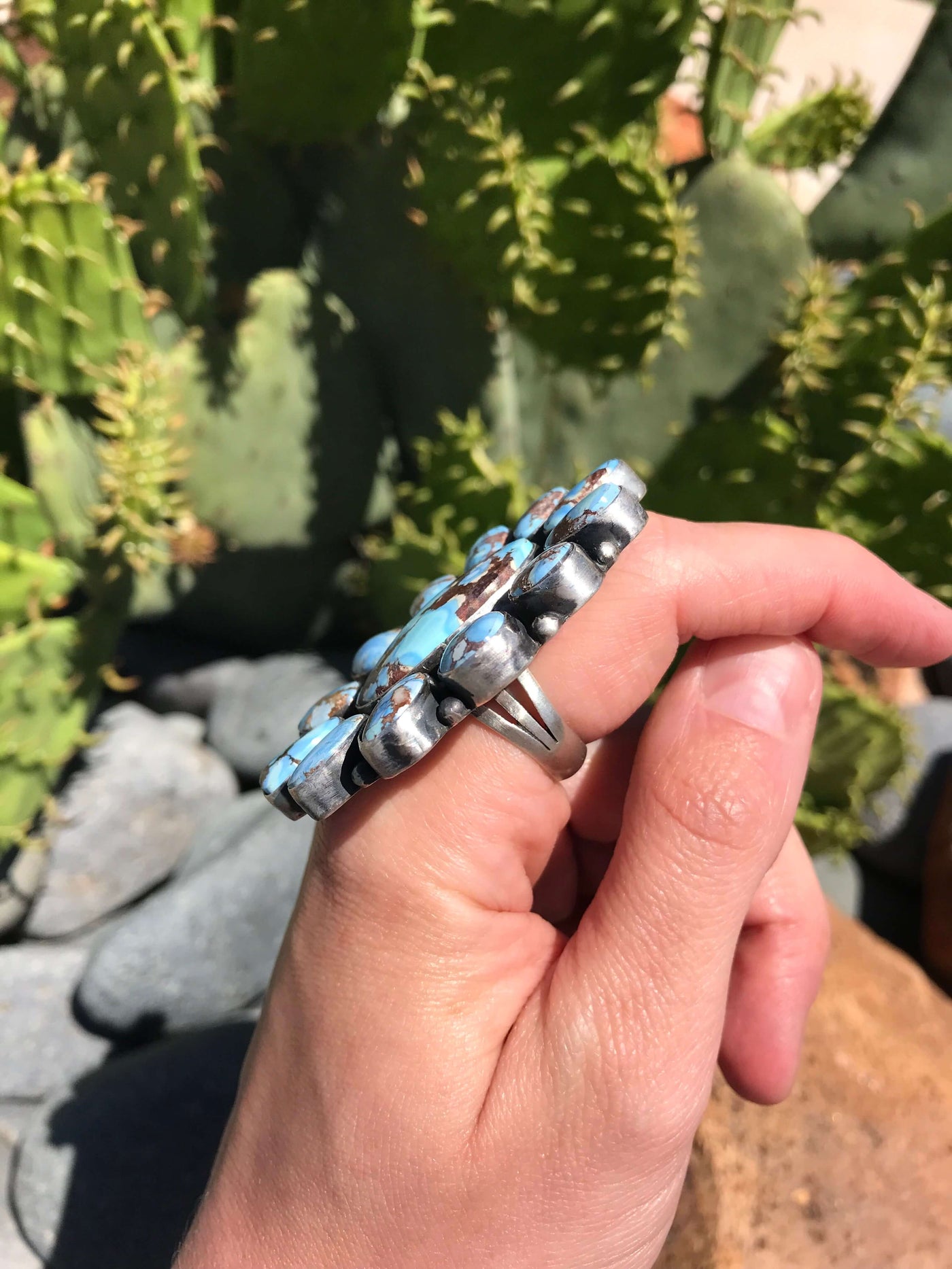The Golden Hills Cluster Ring, 9-Rings-Calli Co., Turquoise and Silver Jewelry, Native American Handmade, Zuni Tribe, Navajo Tribe, Brock Texas