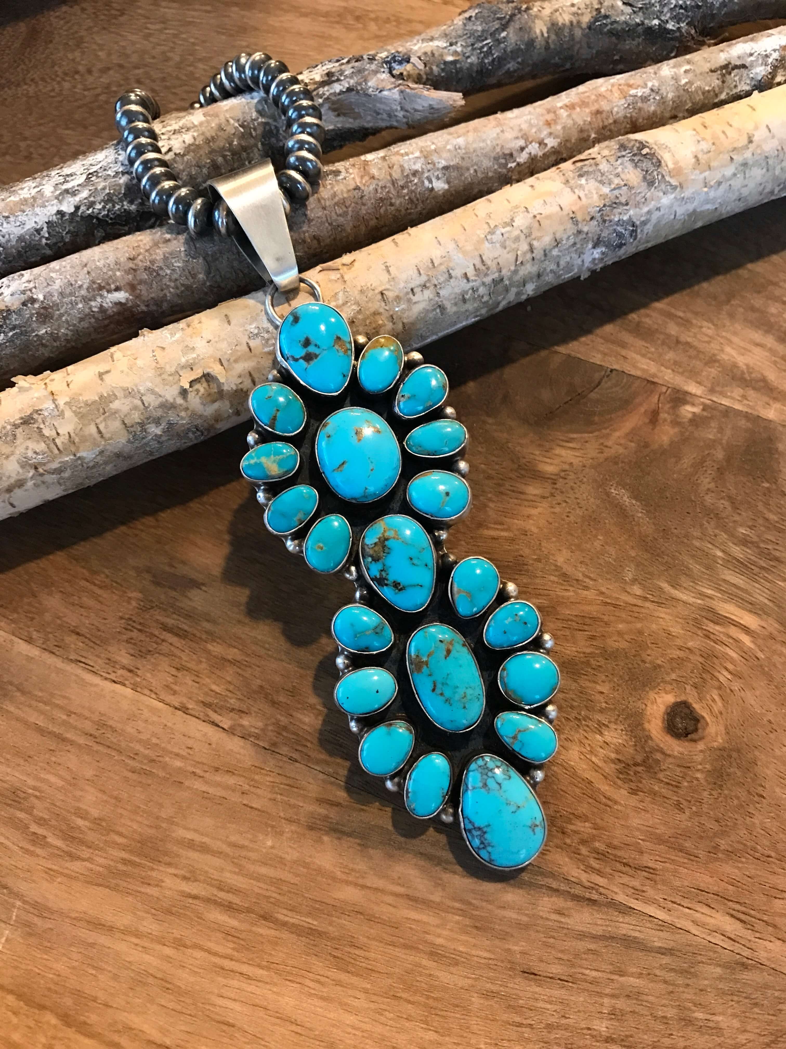 The Wynola Turquoise Cluster Pendant-Pendants-Calli Co., Turquoise and Silver Jewelry, Native American Handmade, Zuni Tribe, Navajo Tribe, Brock Texas