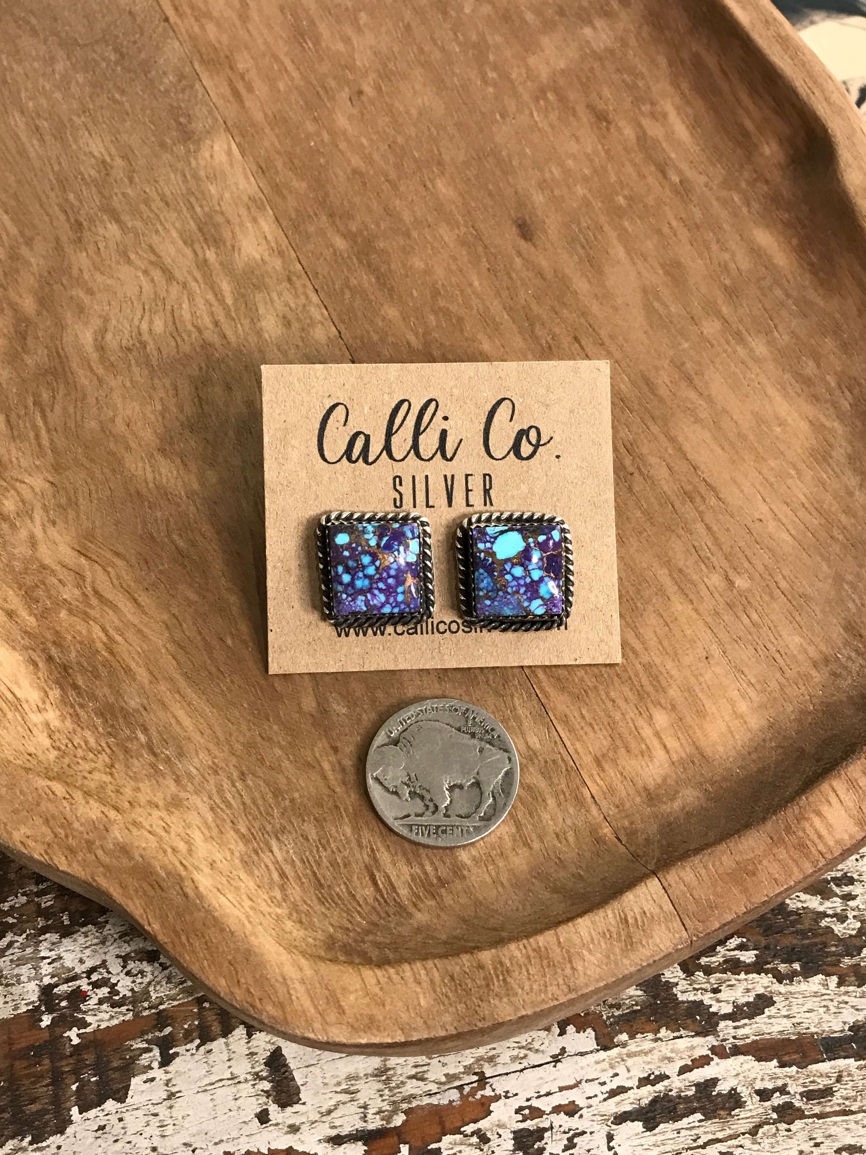 The Birkin Studs, 1-Earrings-Calli Co., Turquoise and Silver Jewelry, Native American Handmade, Zuni Tribe, Navajo Tribe, Brock Texas