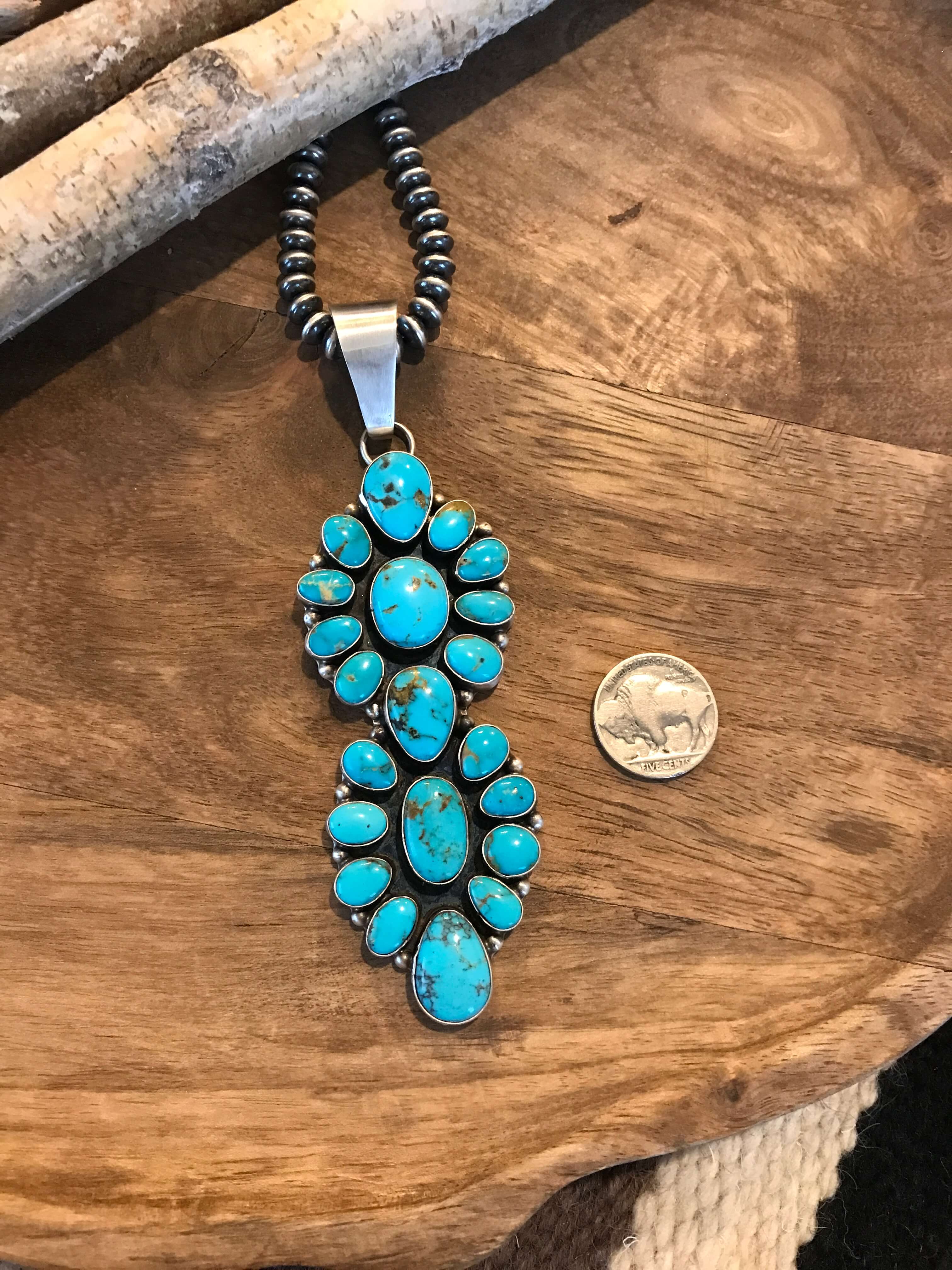 The Wynola Turquoise Cluster Pendant-Pendants-Calli Co., Turquoise and Silver Jewelry, Native American Handmade, Zuni Tribe, Navajo Tribe, Brock Texas