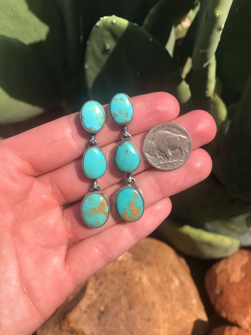 The Sierra Vista Earrings, 5-Earrings-Calli Co., Turquoise and Silver Jewelry, Native American Handmade, Zuni Tribe, Navajo Tribe, Brock Texas