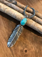 The Turquoise Feather Pendant, 1-Pendants-Calli Co., Turquoise and Silver Jewelry, Native American Handmade, Zuni Tribe, Navajo Tribe, Brock Texas