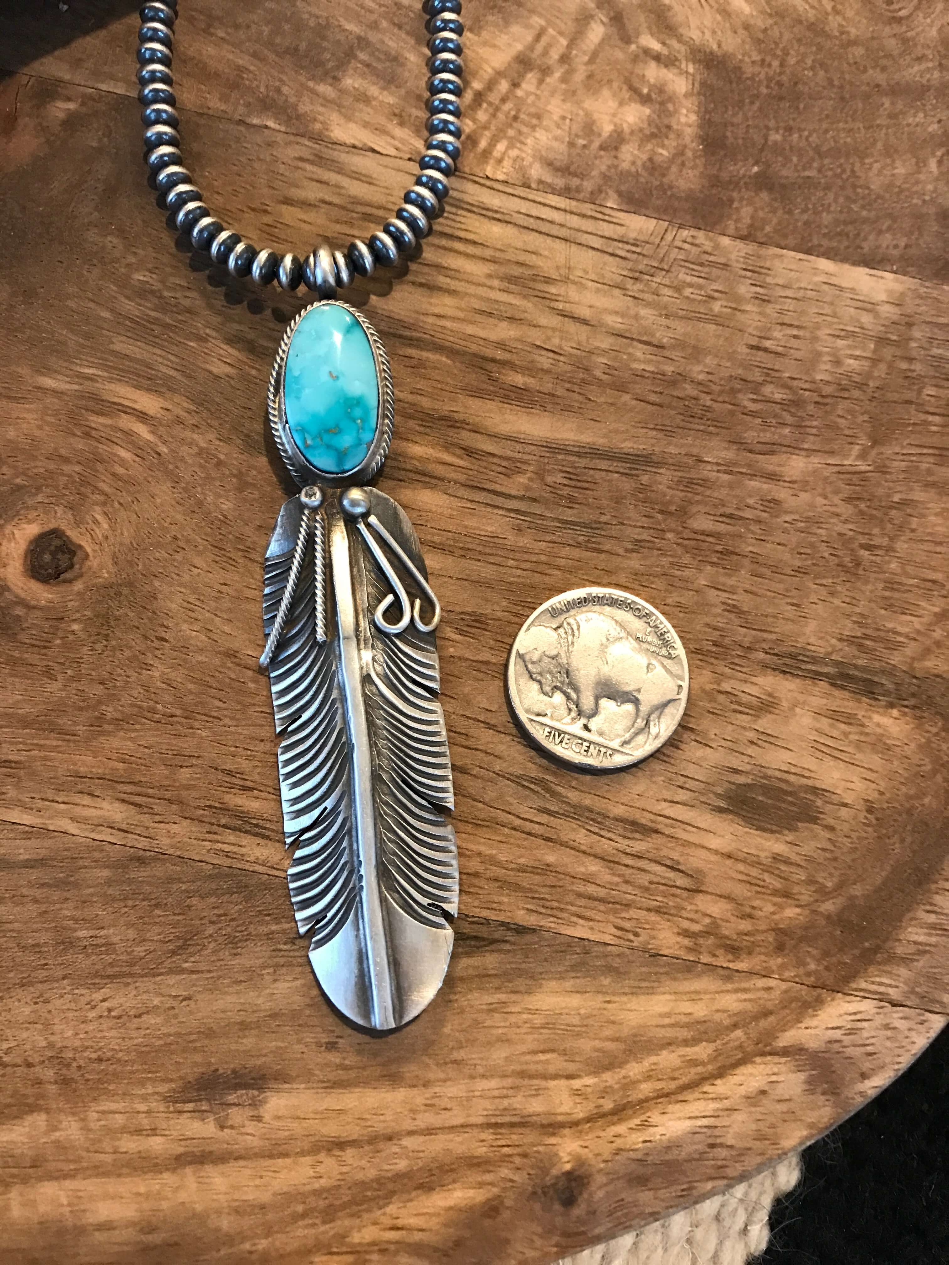 Turquoise feather pendant handmade hot in sterling silver 925 with Turquoise Mountain turquoise