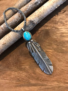 The Turquoise Feather Pendant, 3-Pendants-Calli Co., Turquoise and Silver Jewelry, Native American Handmade, Zuni Tribe, Navajo Tribe, Brock Texas