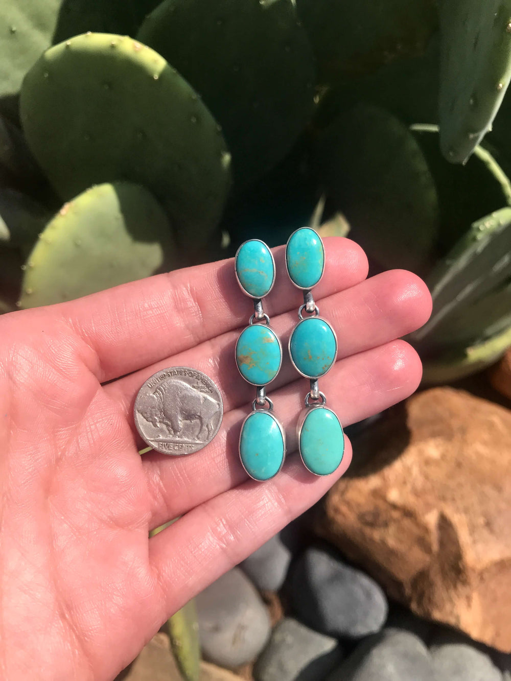 The Sierra Vista Earrings, 7-Earrings-Calli Co., Turquoise and Silver Jewelry, Native American Handmade, Zuni Tribe, Navajo Tribe, Brock Texas