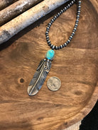 The Turquoise Feather Pendant, 2-Pendants-Calli Co., Turquoise and Silver Jewelry, Native American Handmade, Zuni Tribe, Navajo Tribe, Brock Texas