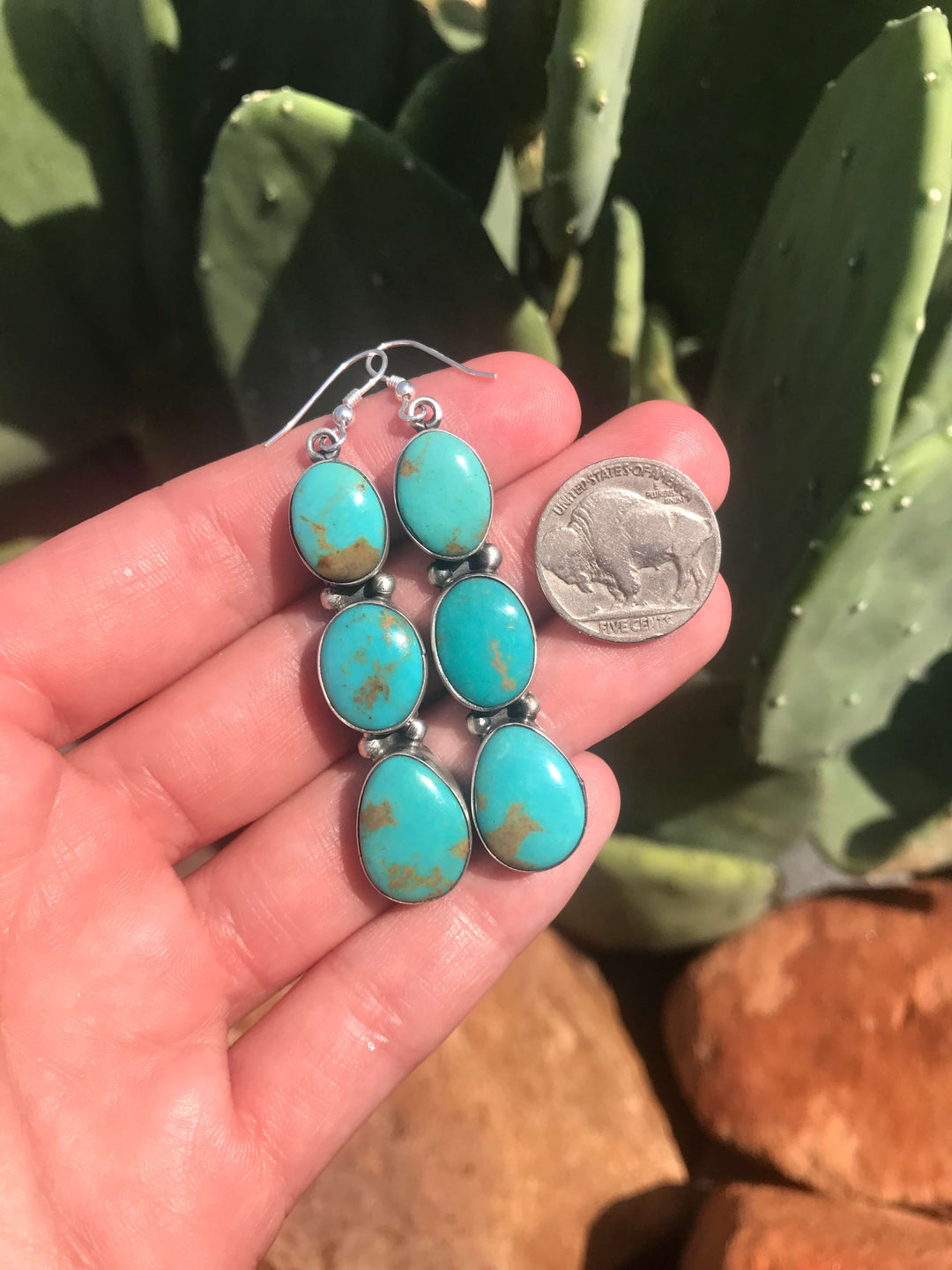 The Sierra Vista Earrings, 8-Earrings-Calli Co., Turquoise and Silver Jewelry, Native American Handmade, Zuni Tribe, Navajo Tribe, Brock Texas