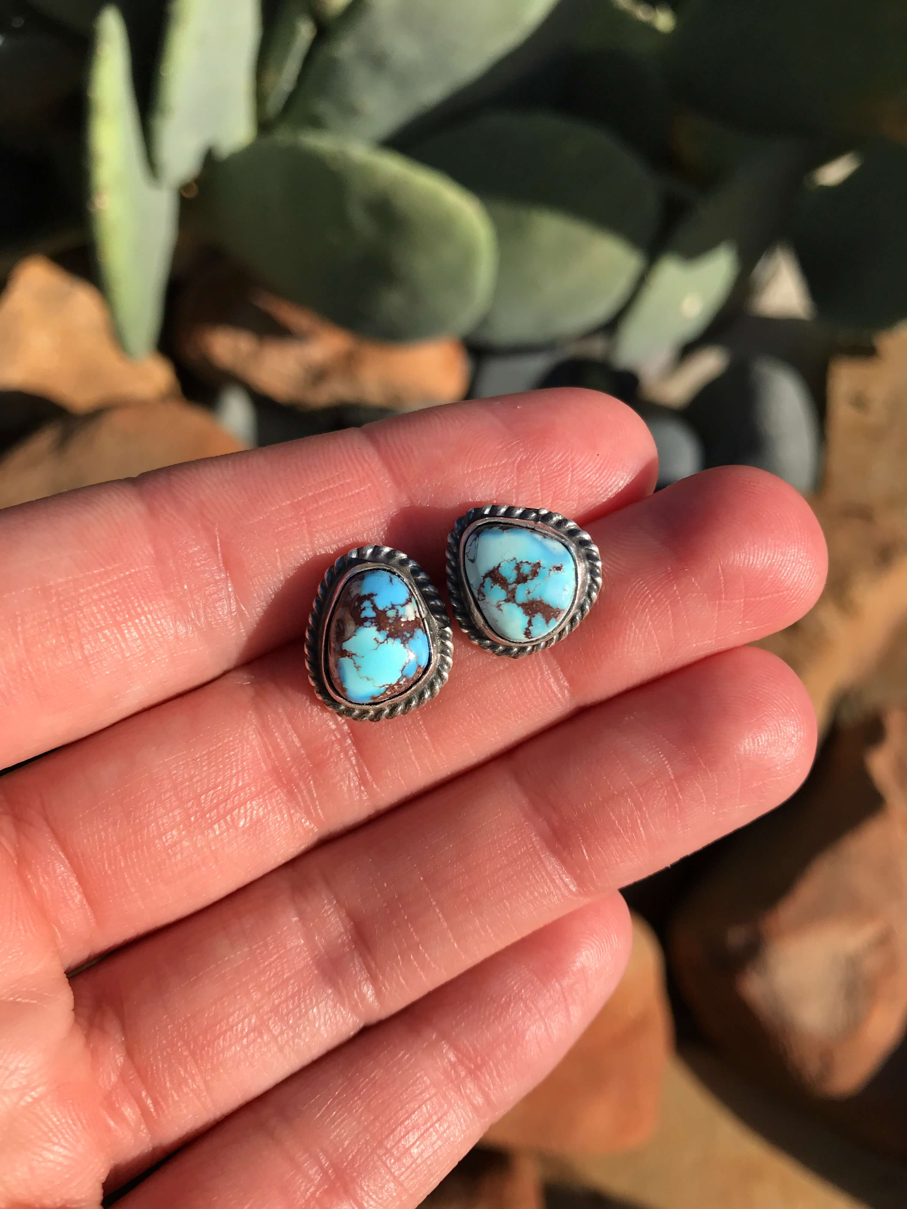 The Golden Hills Studs, 13-Earrings-Calli Co., Turquoise and Silver Jewelry, Native American Handmade, Zuni Tribe, Navajo Tribe, Brock Texas