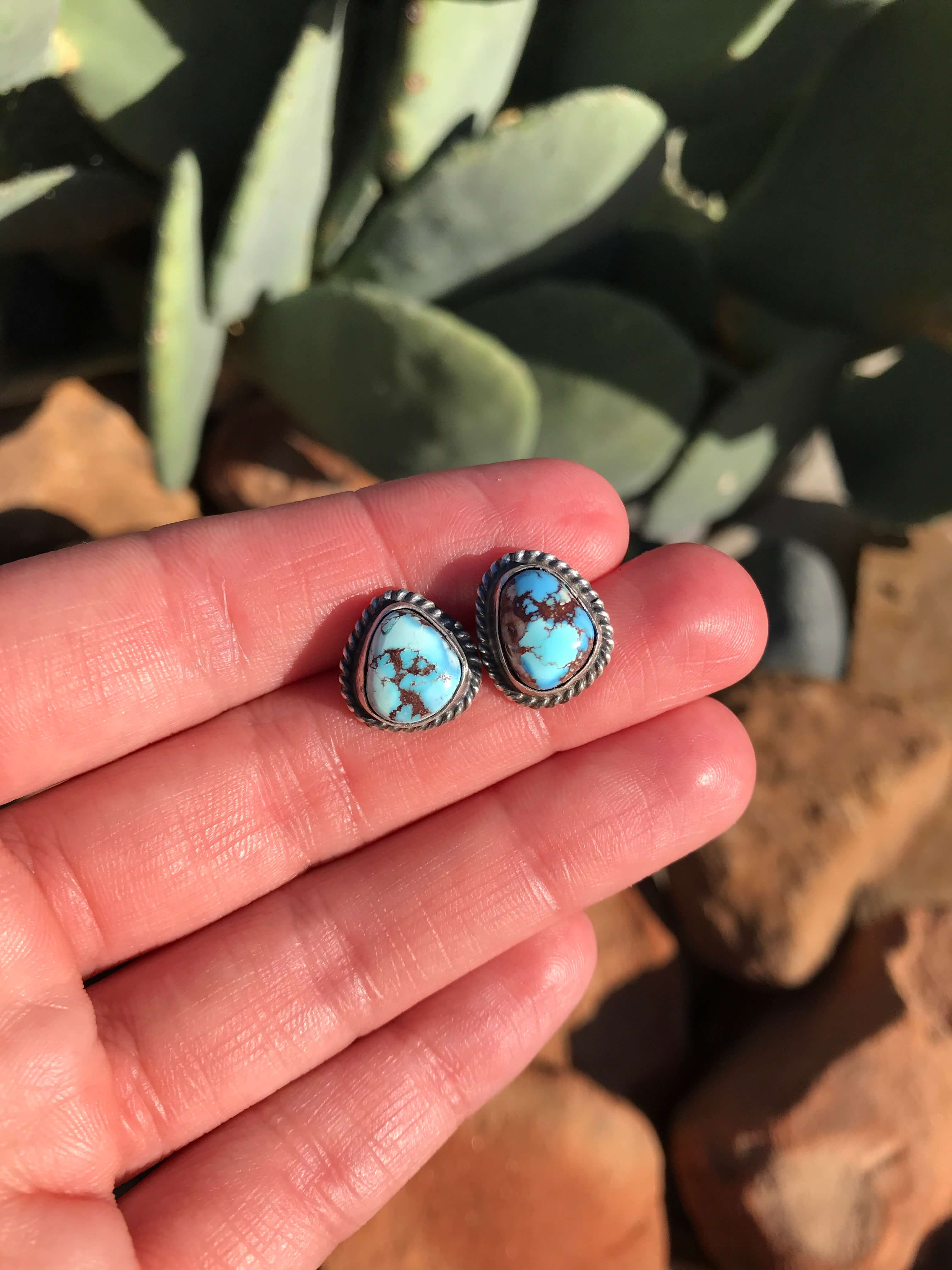 The Golden Hills Studs, 13-Earrings-Calli Co., Turquoise and Silver Jewelry, Native American Handmade, Zuni Tribe, Navajo Tribe, Brock Texas