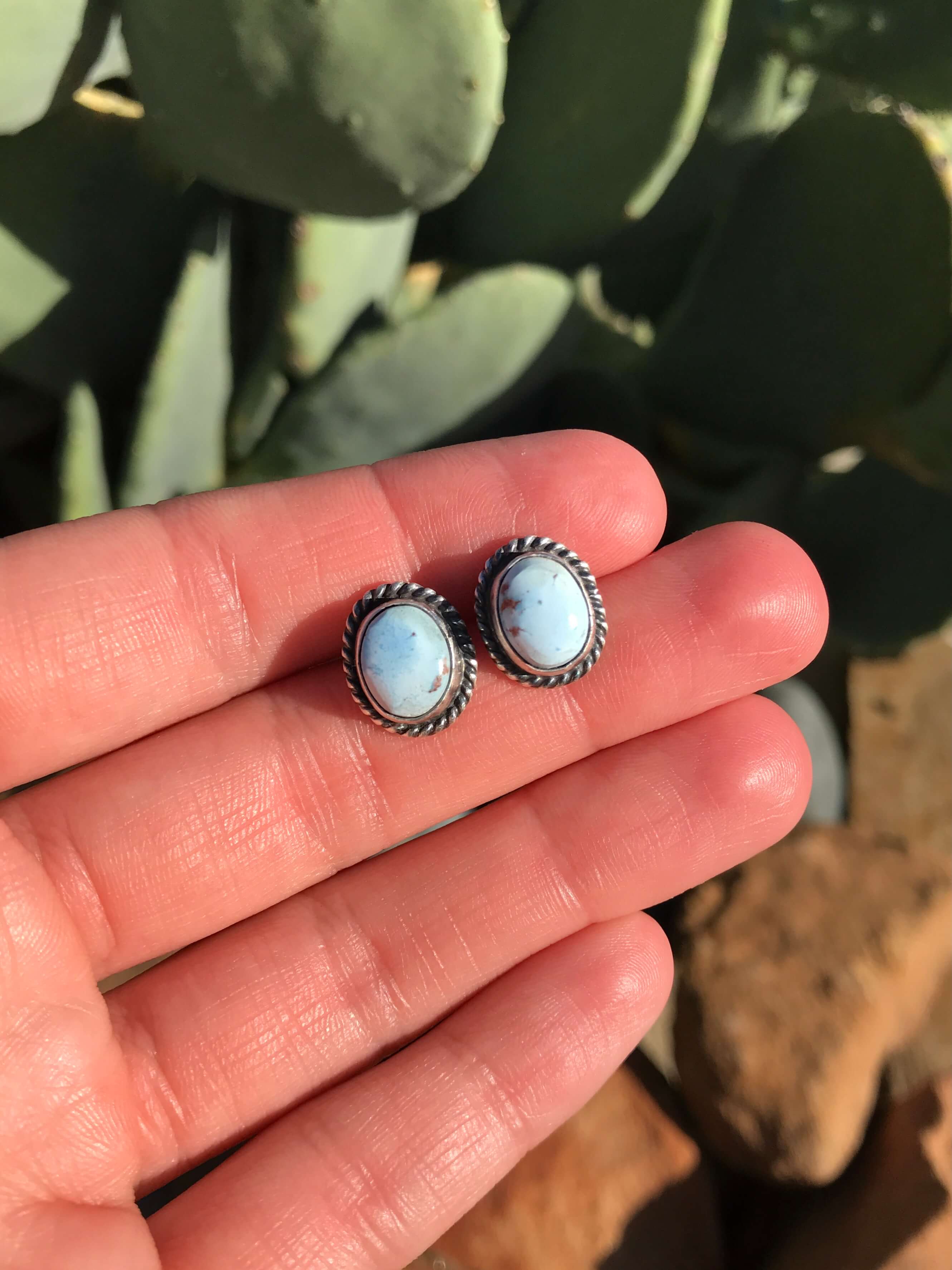 The Golden Hills Studs, 4-Earrings-Calli Co., Turquoise and Silver Jewelry, Native American Handmade, Zuni Tribe, Navajo Tribe, Brock Texas