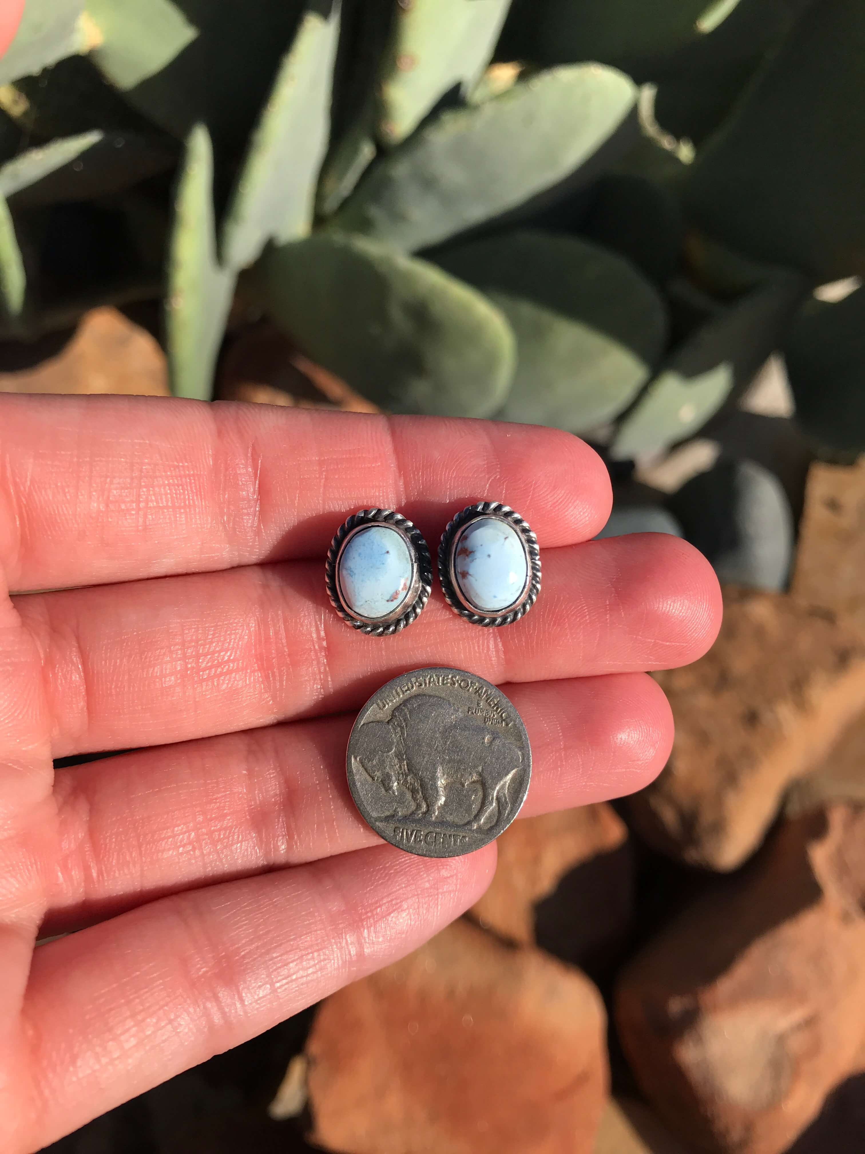 The Golden Hills Studs, 4-Earrings-Calli Co., Turquoise and Silver Jewelry, Native American Handmade, Zuni Tribe, Navajo Tribe, Brock Texas