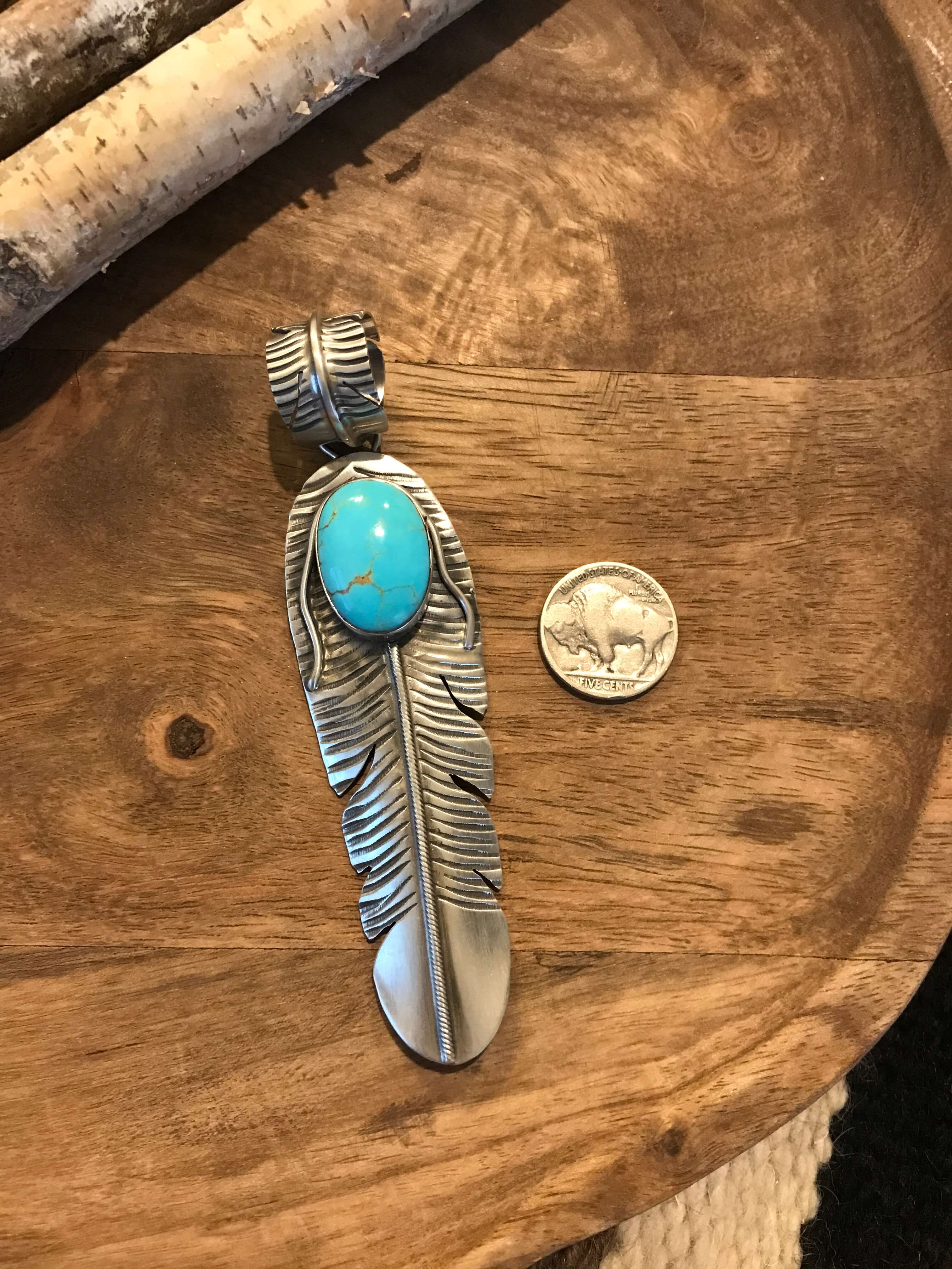 The Turquoise Feather Pendant, 4-Pendants-Calli Co., Turquoise and Silver Jewelry, Native American Handmade, Zuni Tribe, Navajo Tribe, Brock Texas